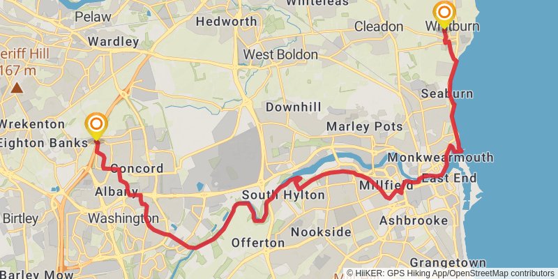 Tyne and Wear Heritage Way stage 6 Map