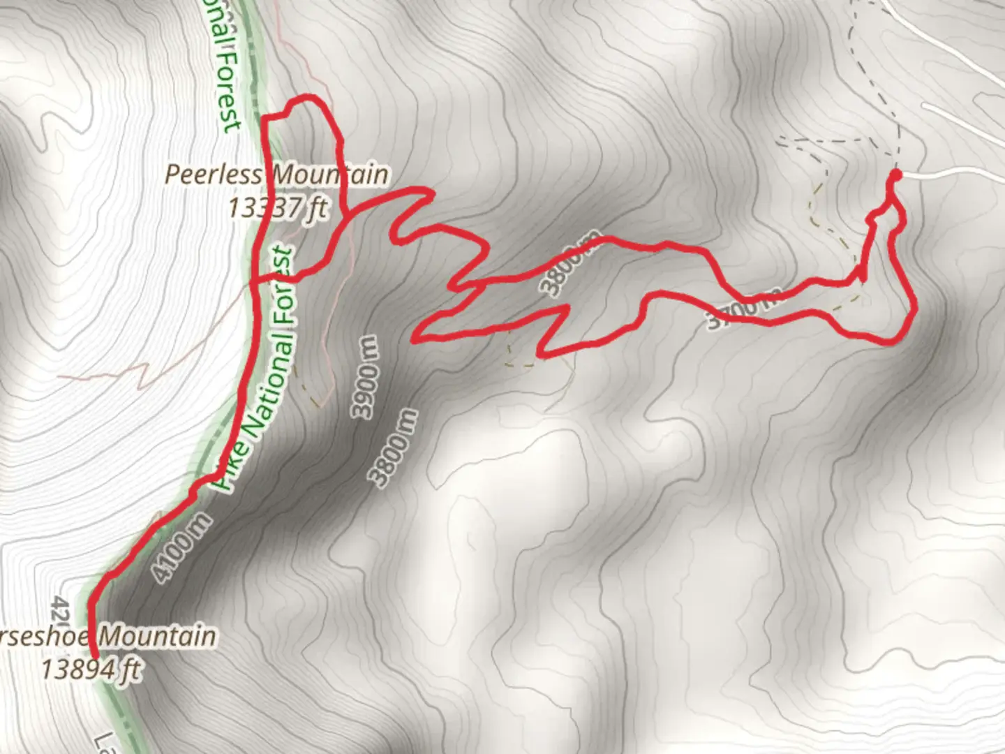 An image depicting the trail Peerless Mountain and Horseshoe Mountain and its surrounding area.
