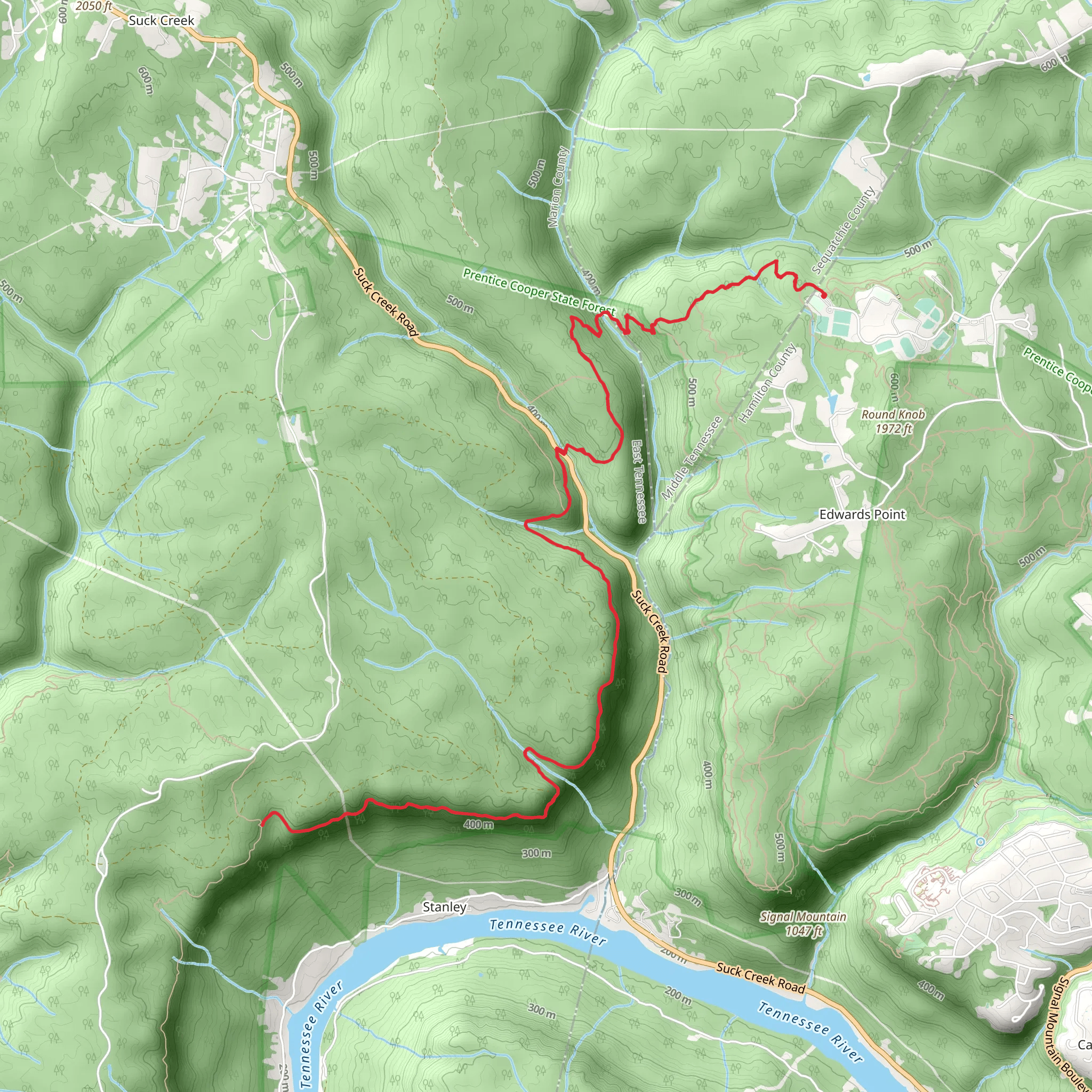 Shackleford Park to CT and Mushroom Rock - Cumberland Trail mobile static map