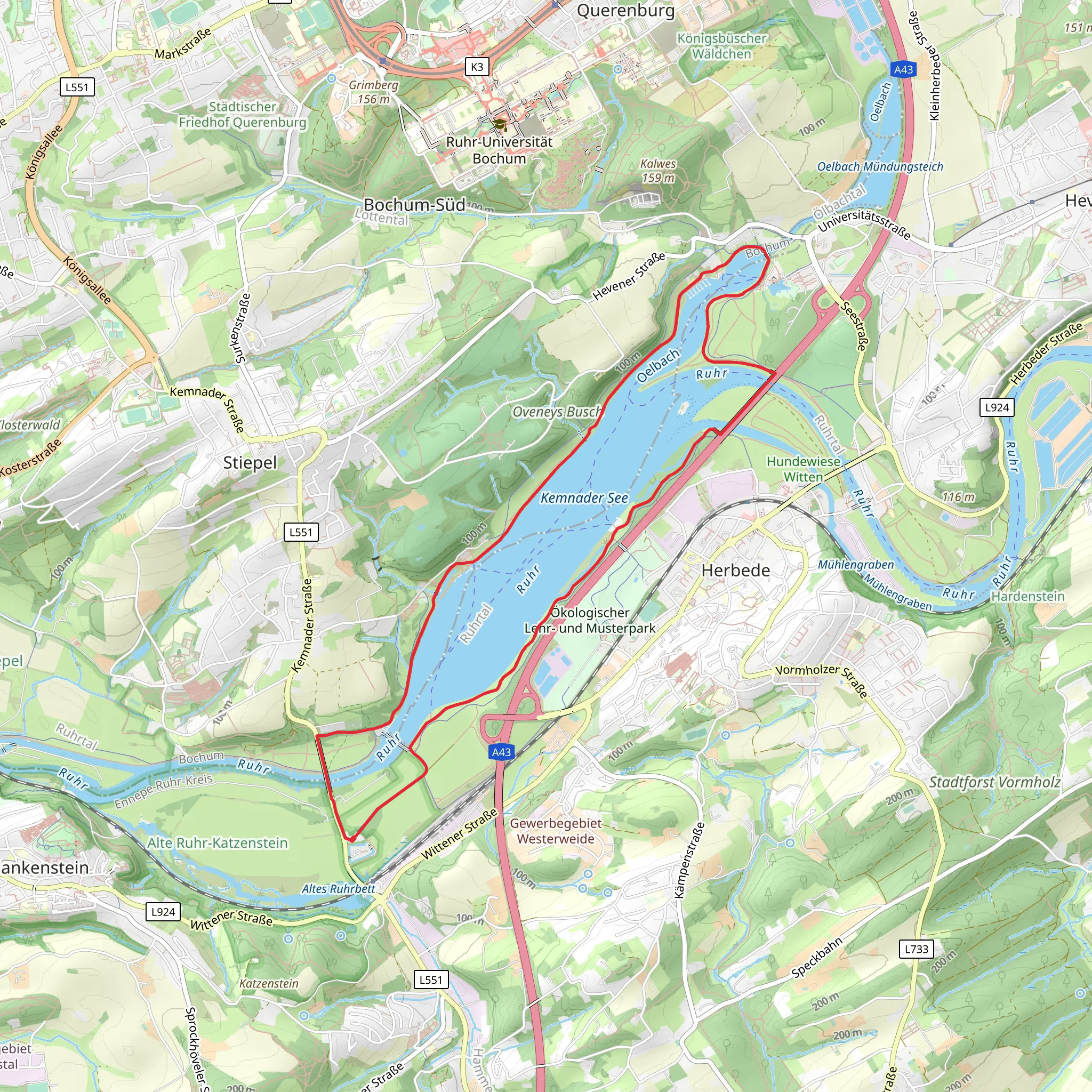 Lake of Kemnade Loop via GeoRoute Ruhr mobile static map