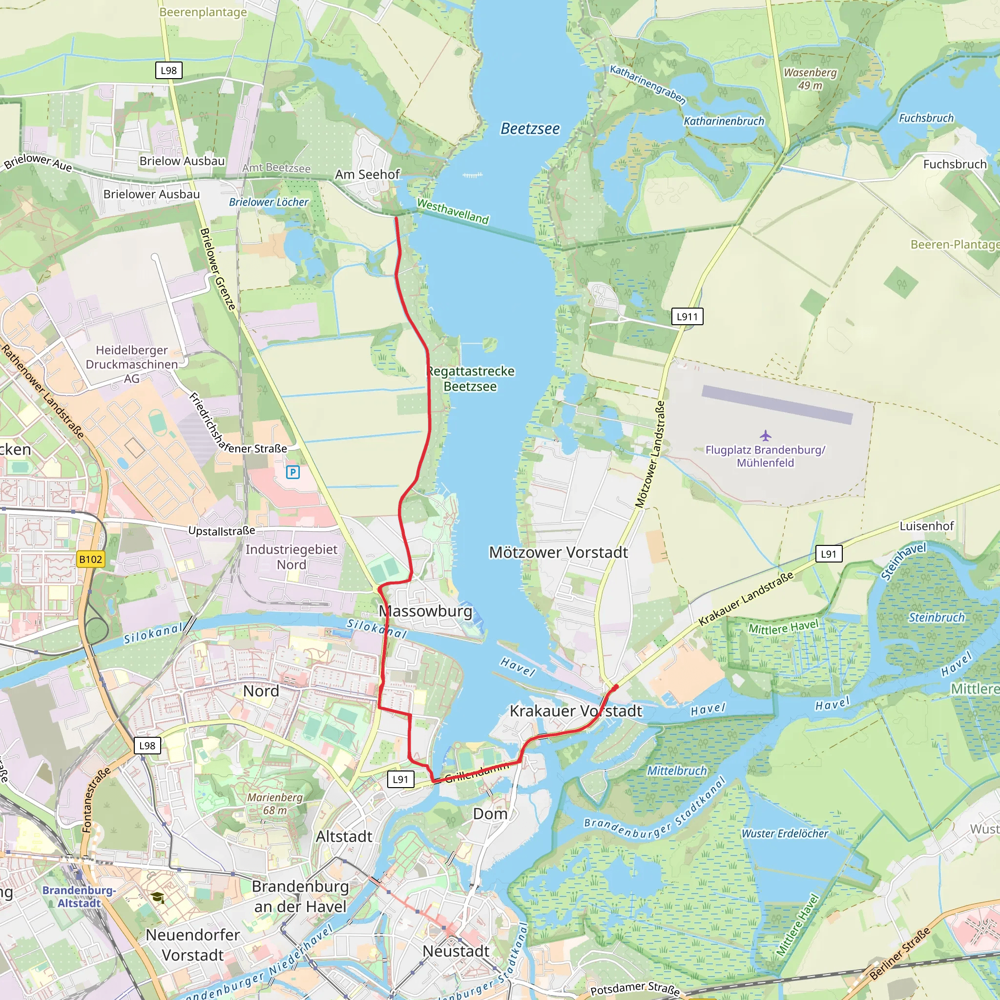 Beetzee and Kleiner Beetzee Scenic Walk via Krakauer Vorstadt mobile static map