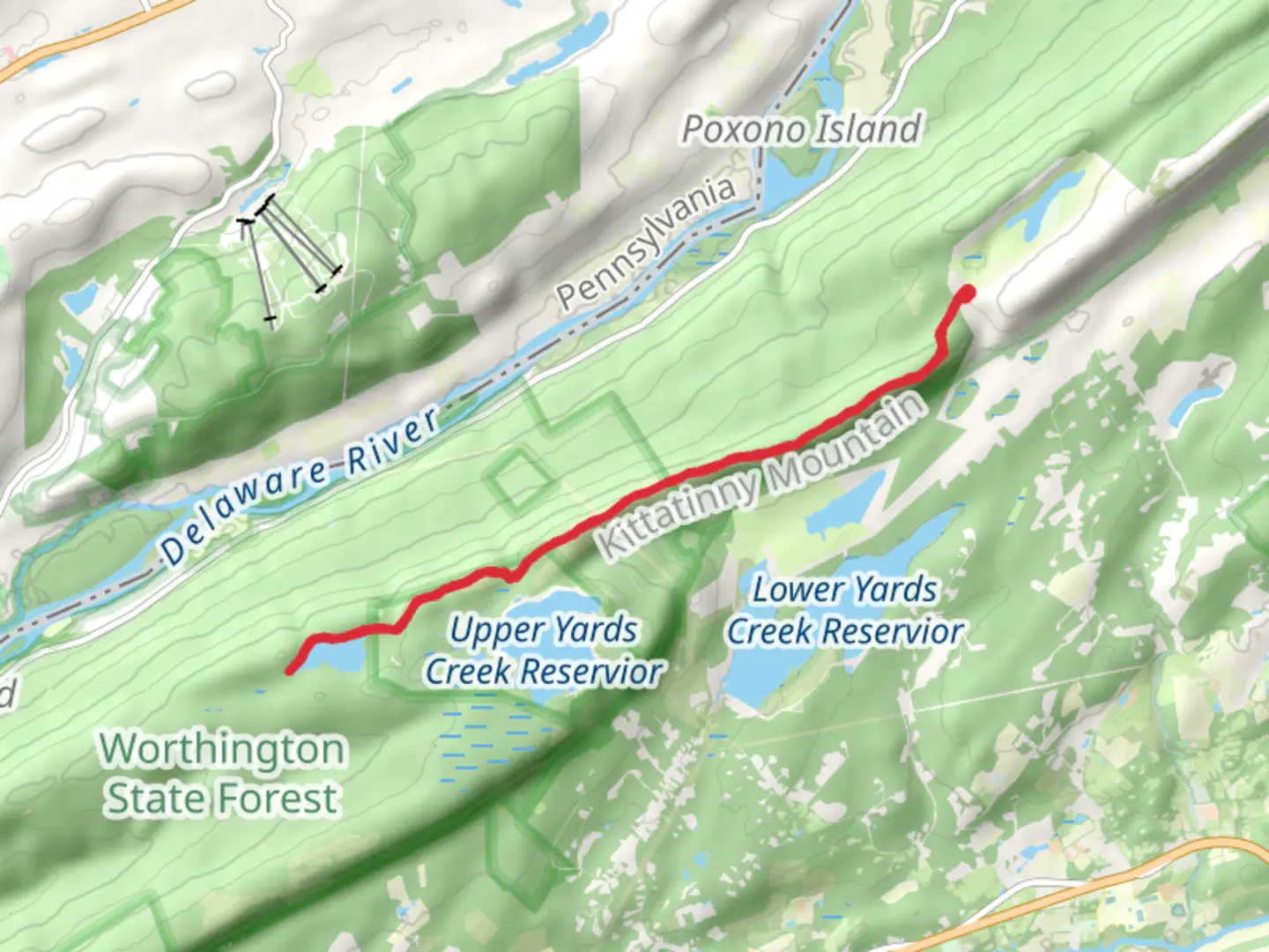 An image depicting the trail Raccoon Ridge and Sunfish Pond via Appalachian Trail and its surrounding area.