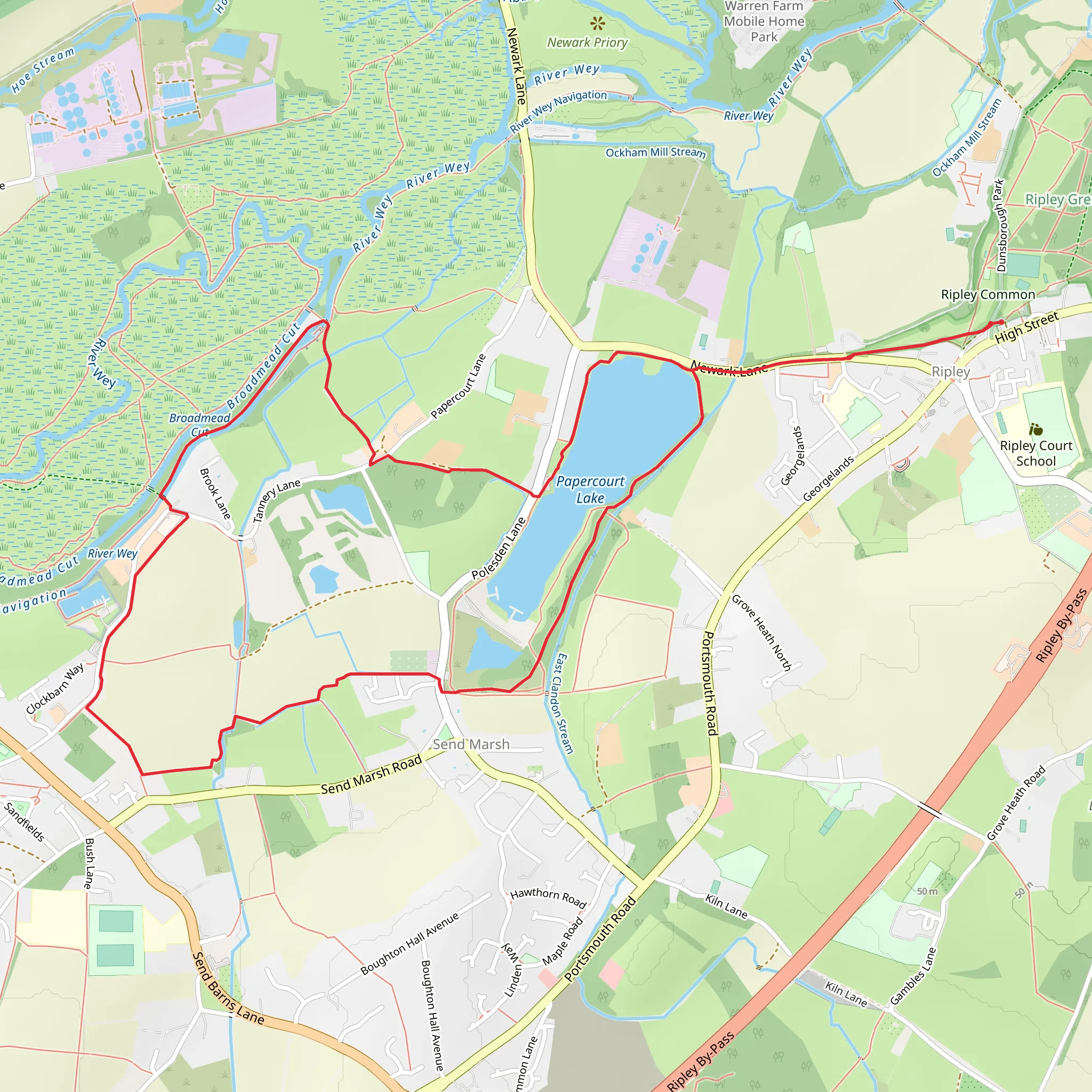 Papercourt Lake and Tannery Lane mobile static map