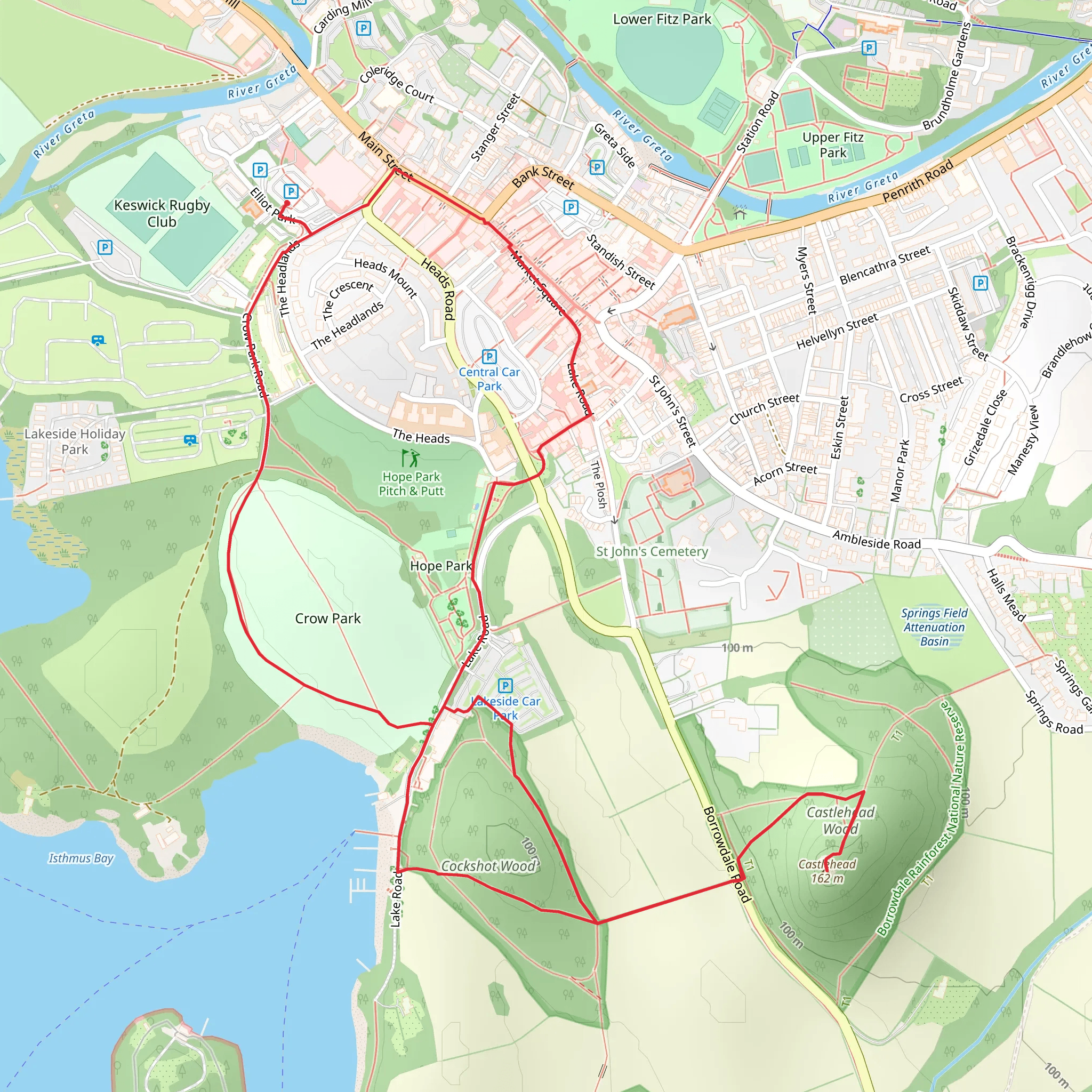 Crow Park, Cockshot Wood and Castlehead mobile static map