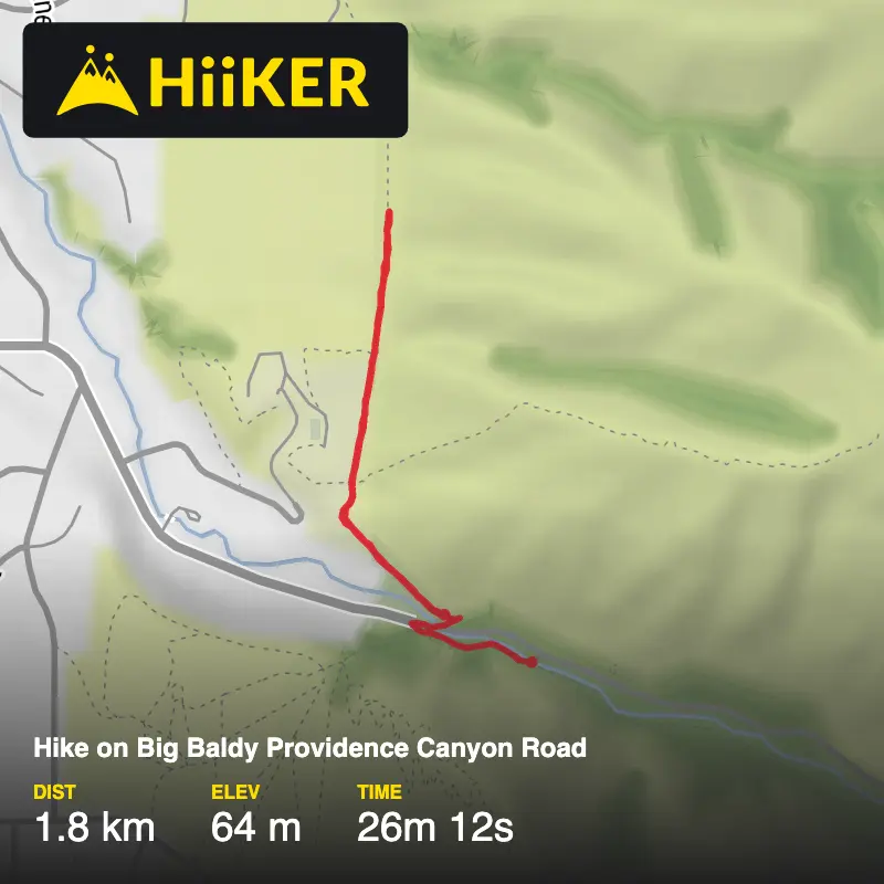 A map preview of the recording Hike on Big Baldy Providence Canyon Road.