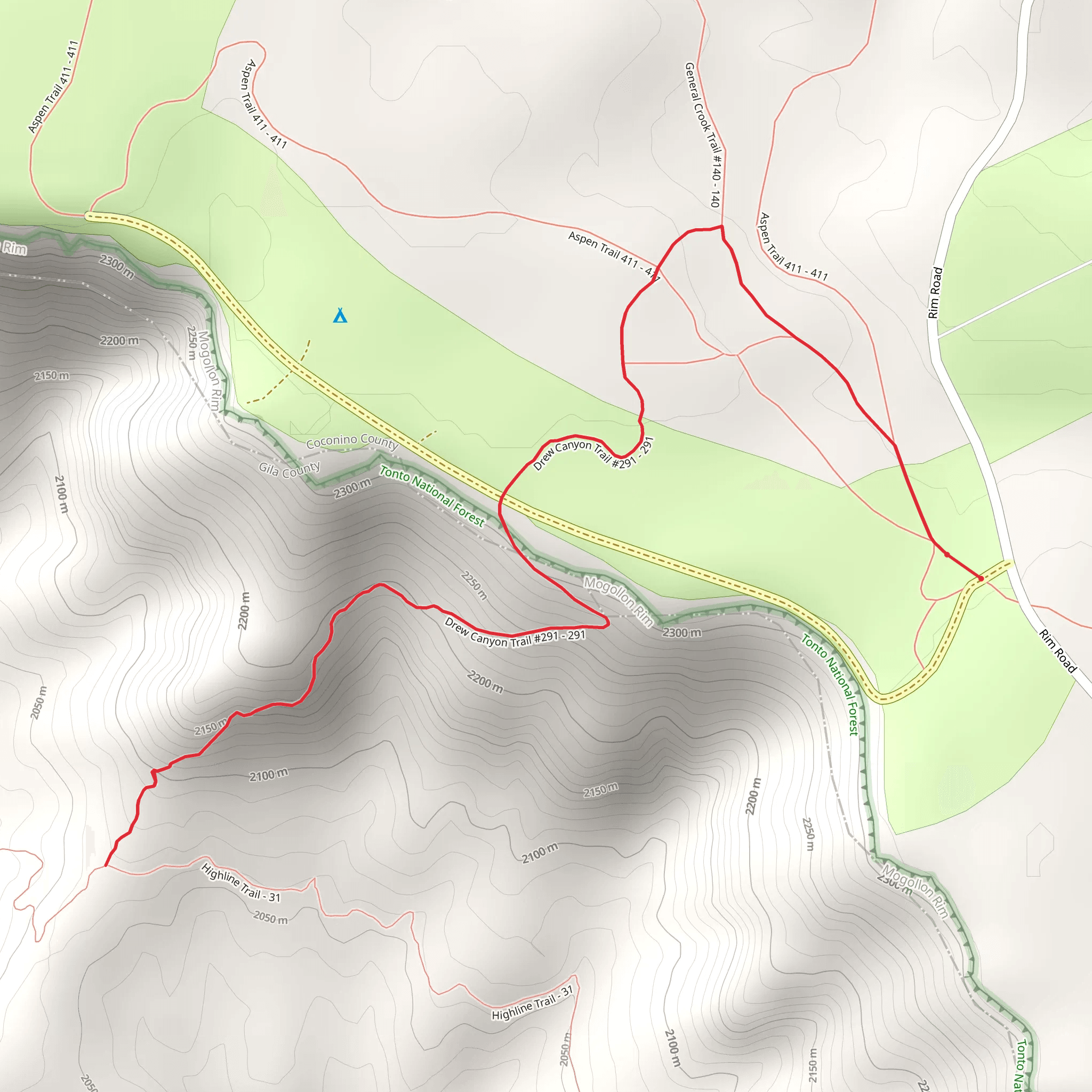 Drew Canyon via Carr Lake Trail mobile static map