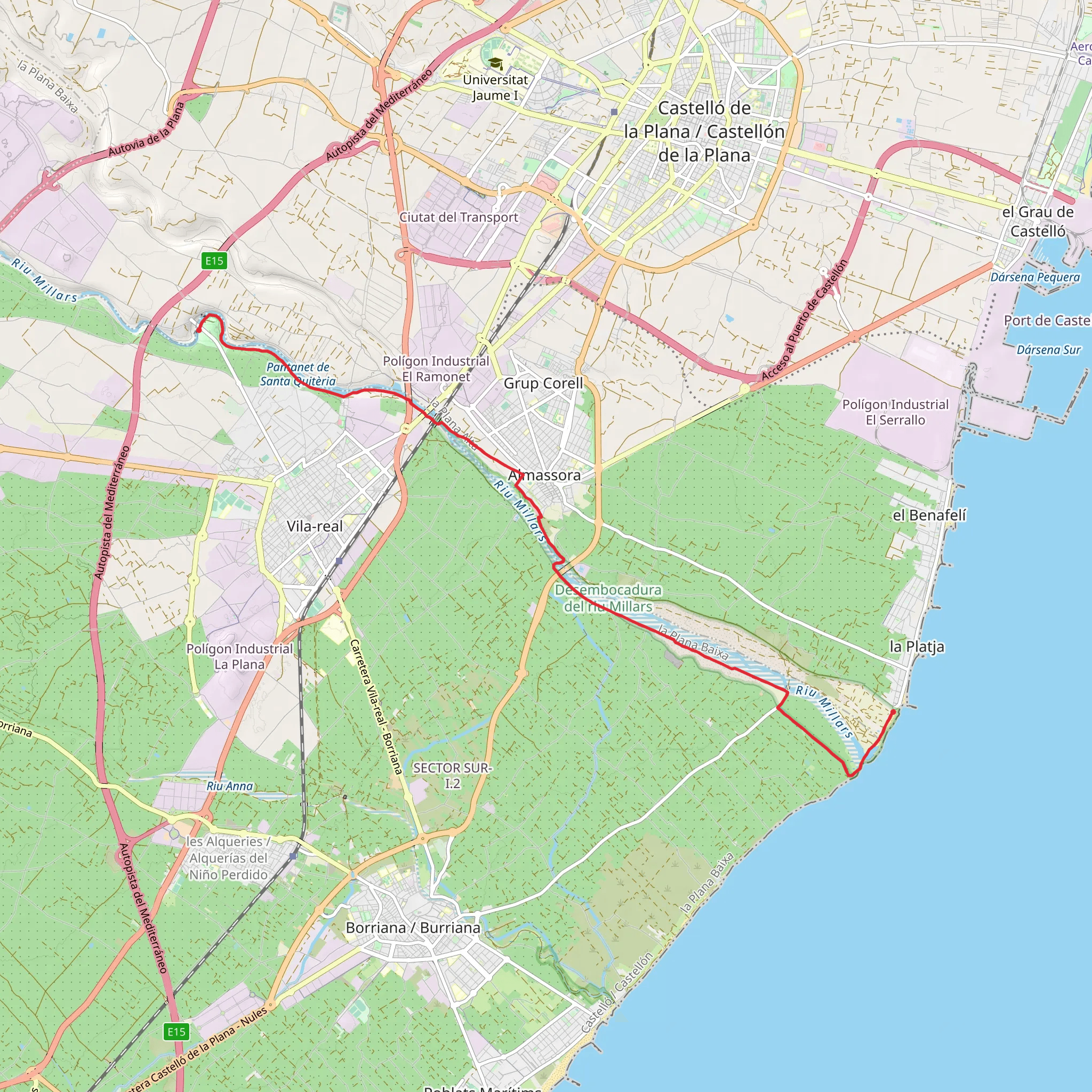 Paths of the Mouth of the River Millars PR CV 438 mobile static map