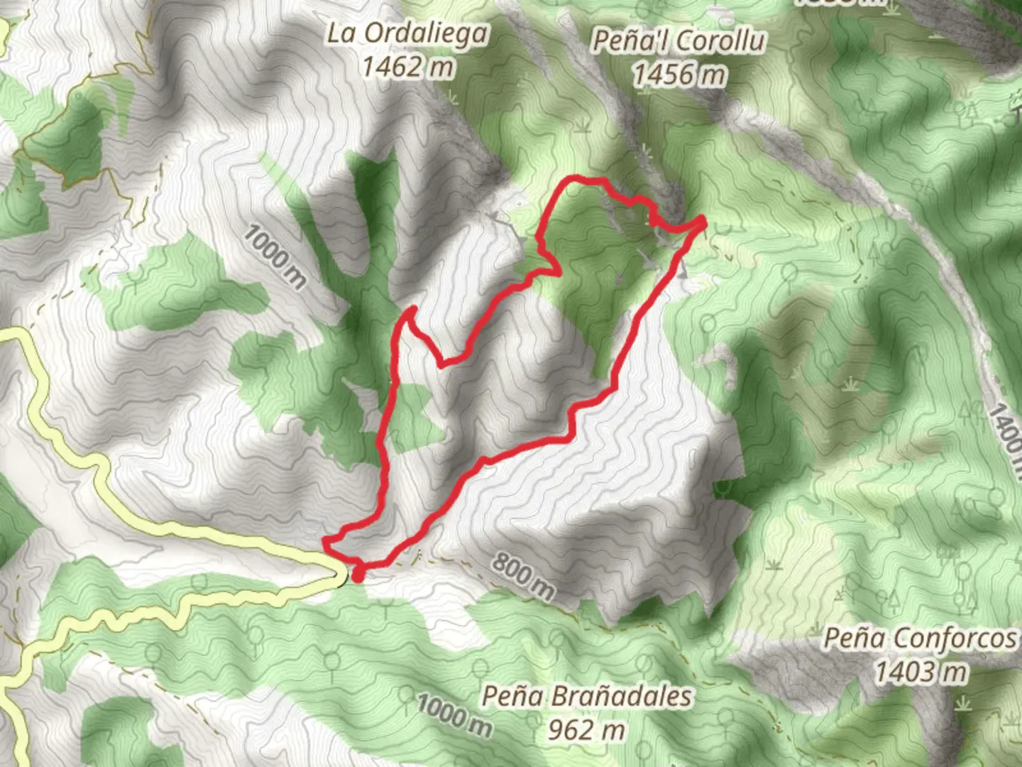 An image depicting the trail Snow Route - Orle by Llagu Ovia and its surrounding area.