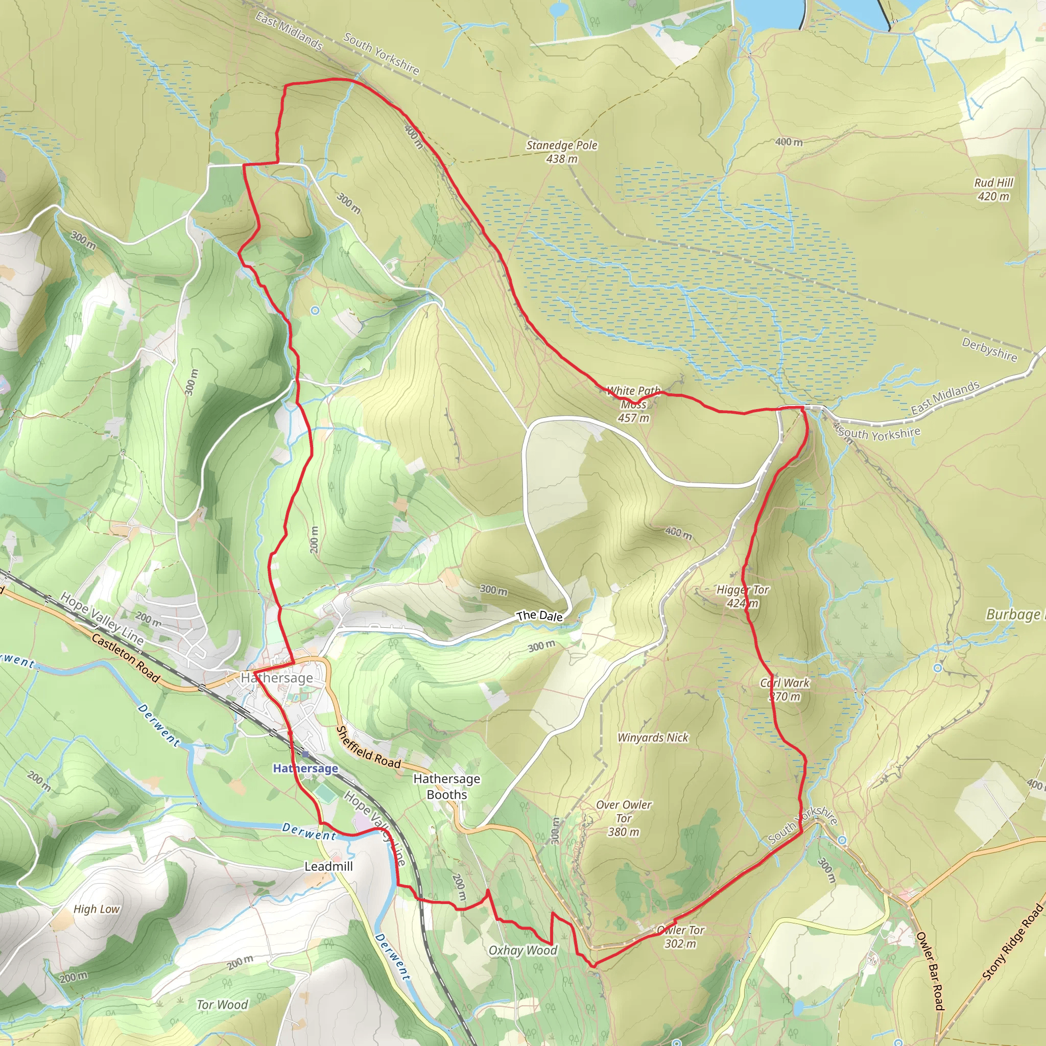 Higger Tor and White Moss Path Moss Loop - Hathersage mobile static map