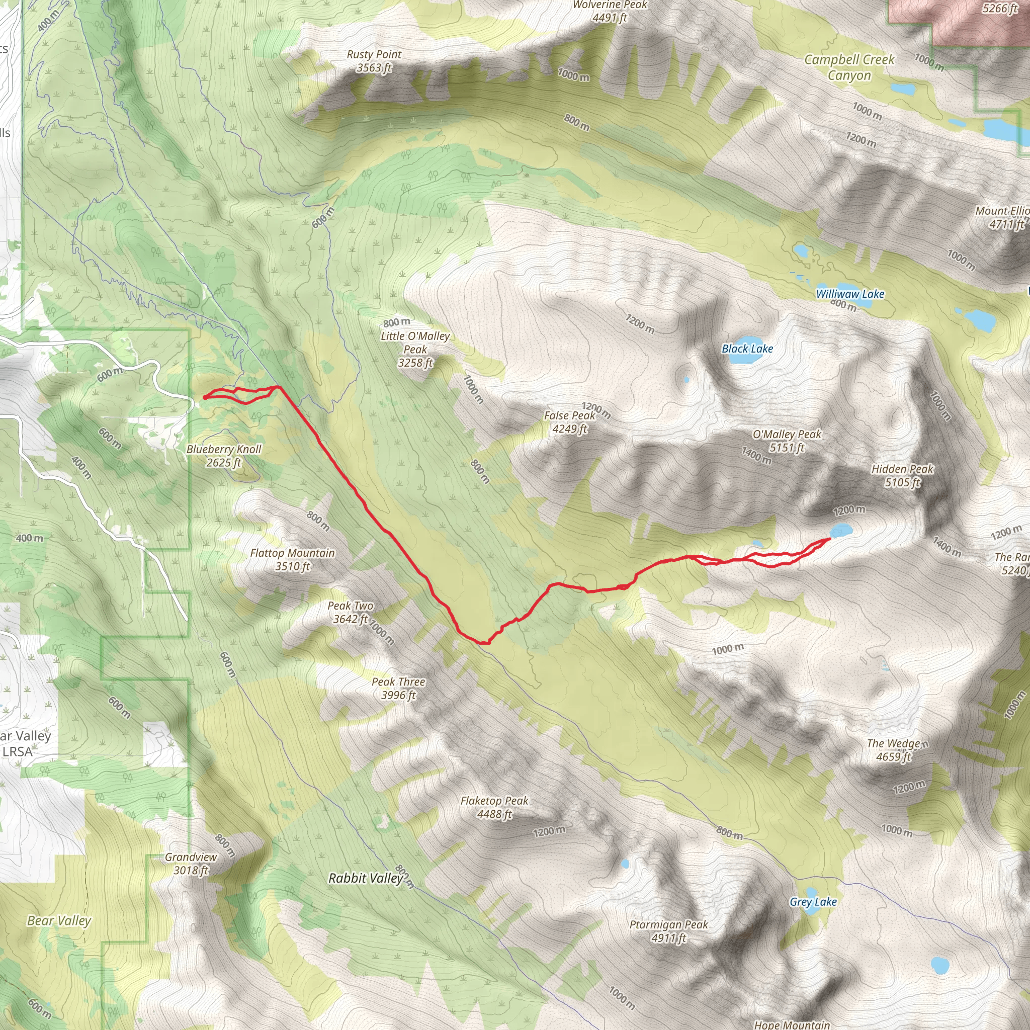 Hidden Lake via Powerline Pass Trail mobile static map