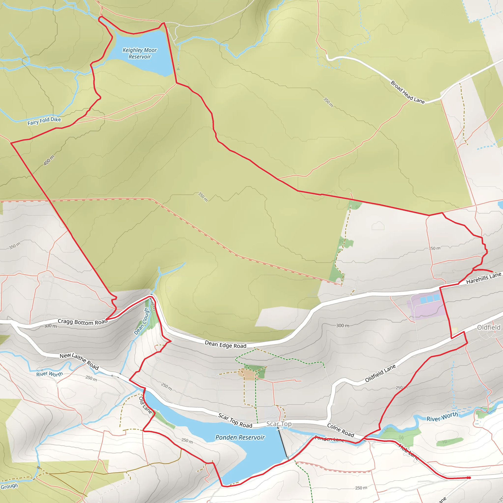 Keighley Moor Reservoir and Ponden Reservoir Loop - Stanbury mobile static map