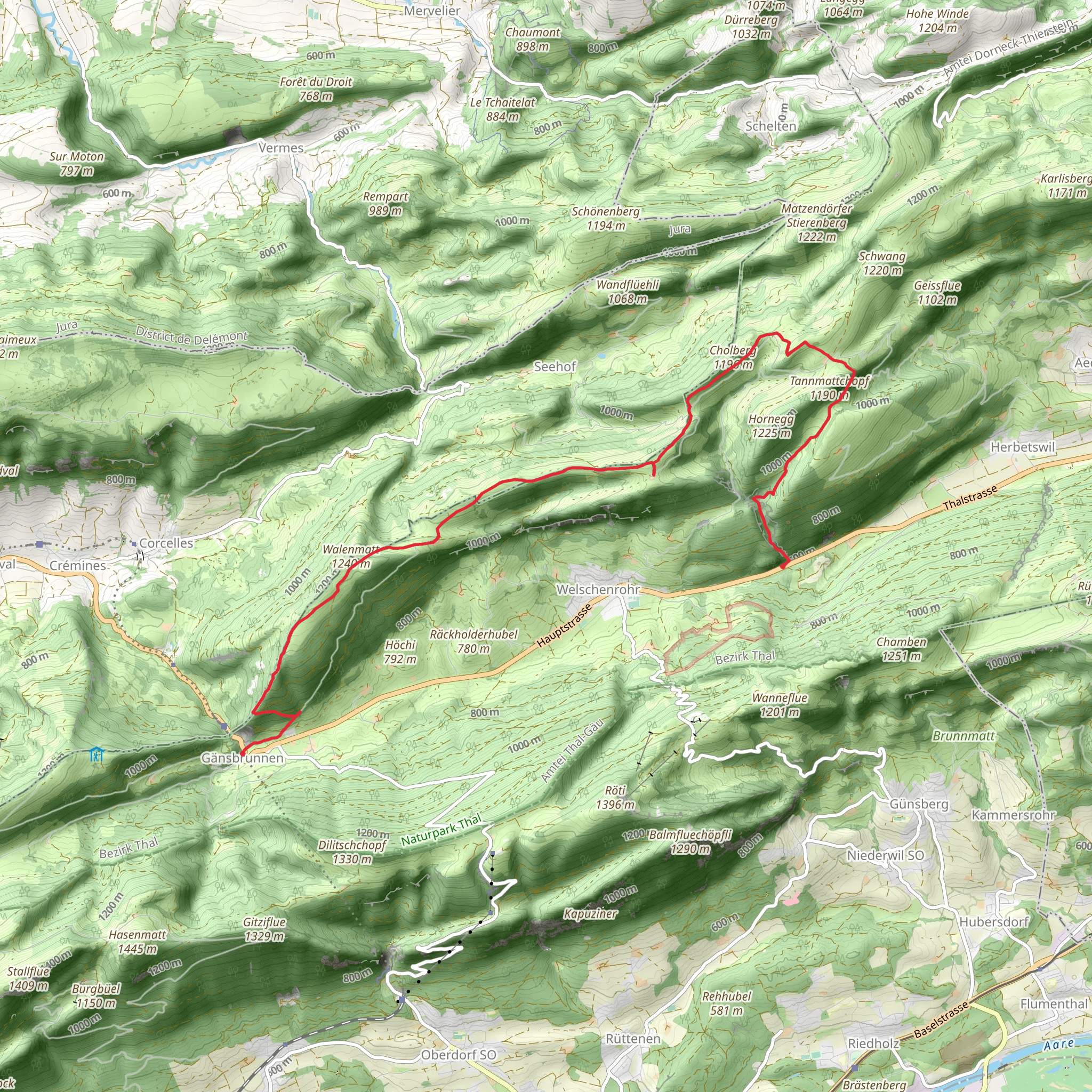 Gänsbrunnen to Wolfsschlucht mobile static map