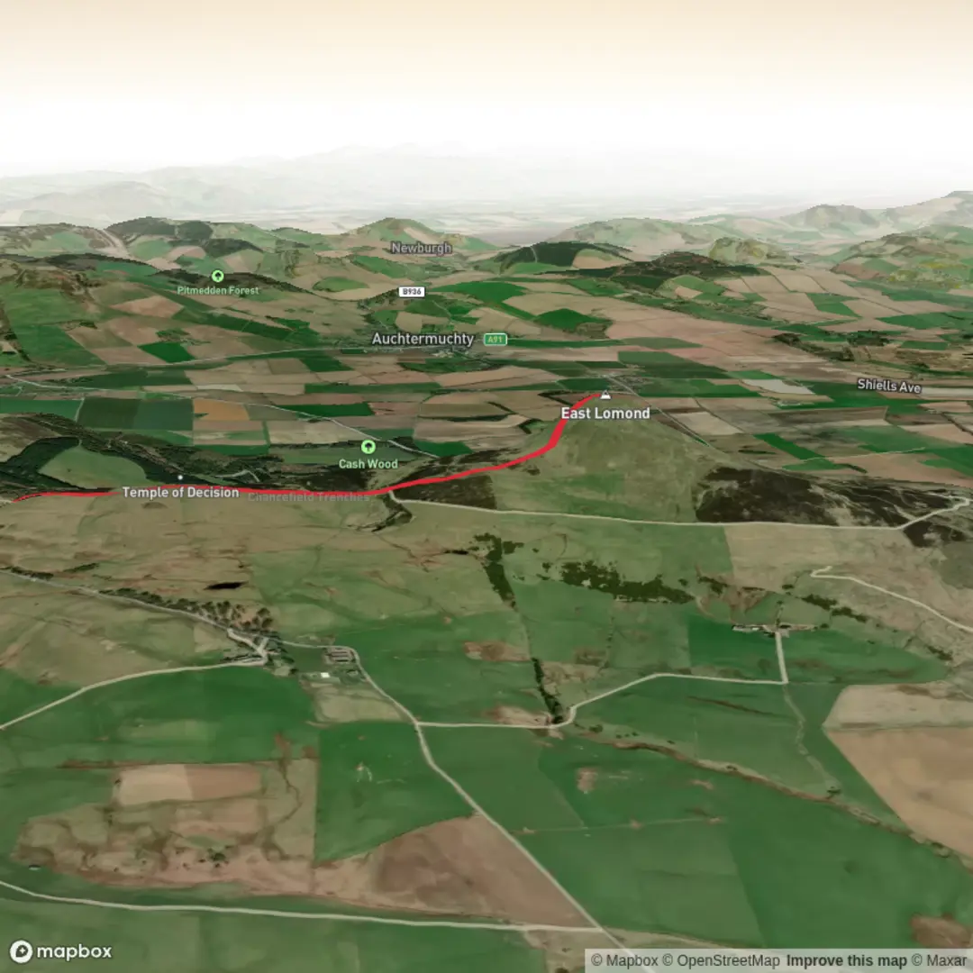 An image depicting the trail Falkland Hill from Village Car Park and its surrounding area.