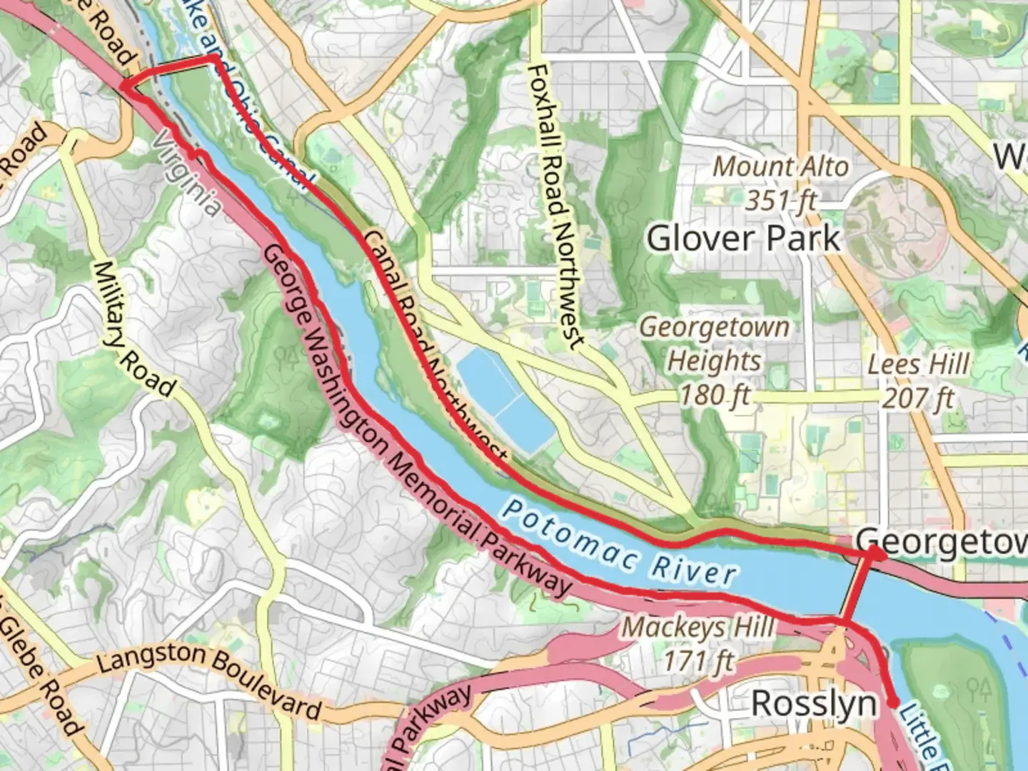 An image depicting the trail Potomac Heritage and Chesapeake and Ohio Canal Loop Trail and its surrounding area.
