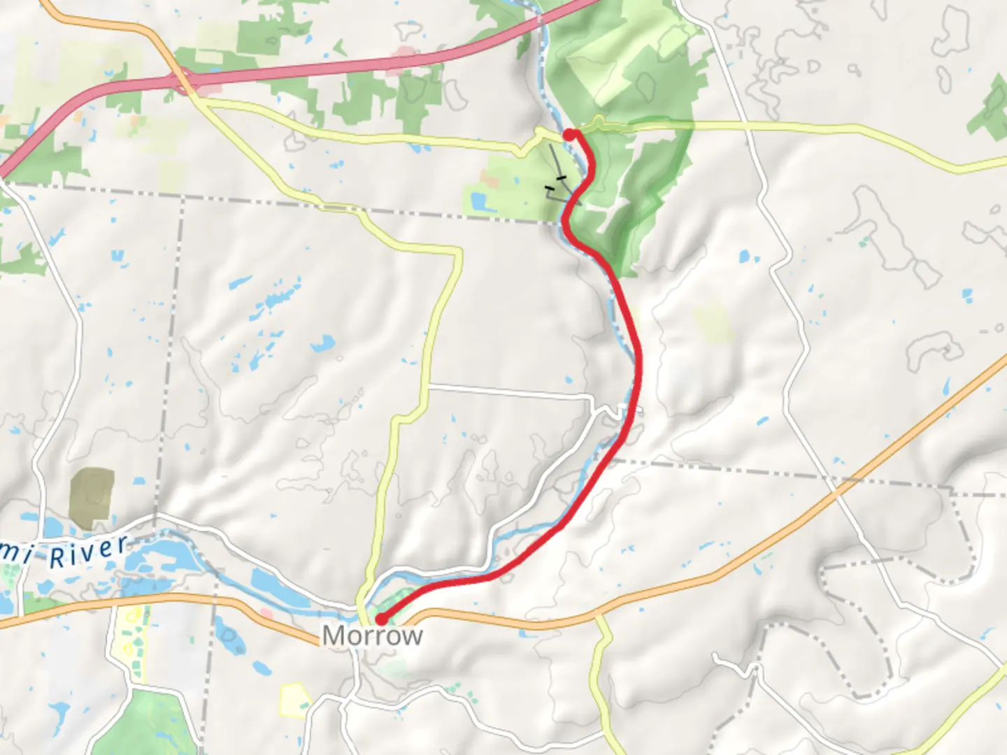 An image depicting the trail Little Miami River and Morrow Veterans Memorial Park via NCT and its surrounding area.