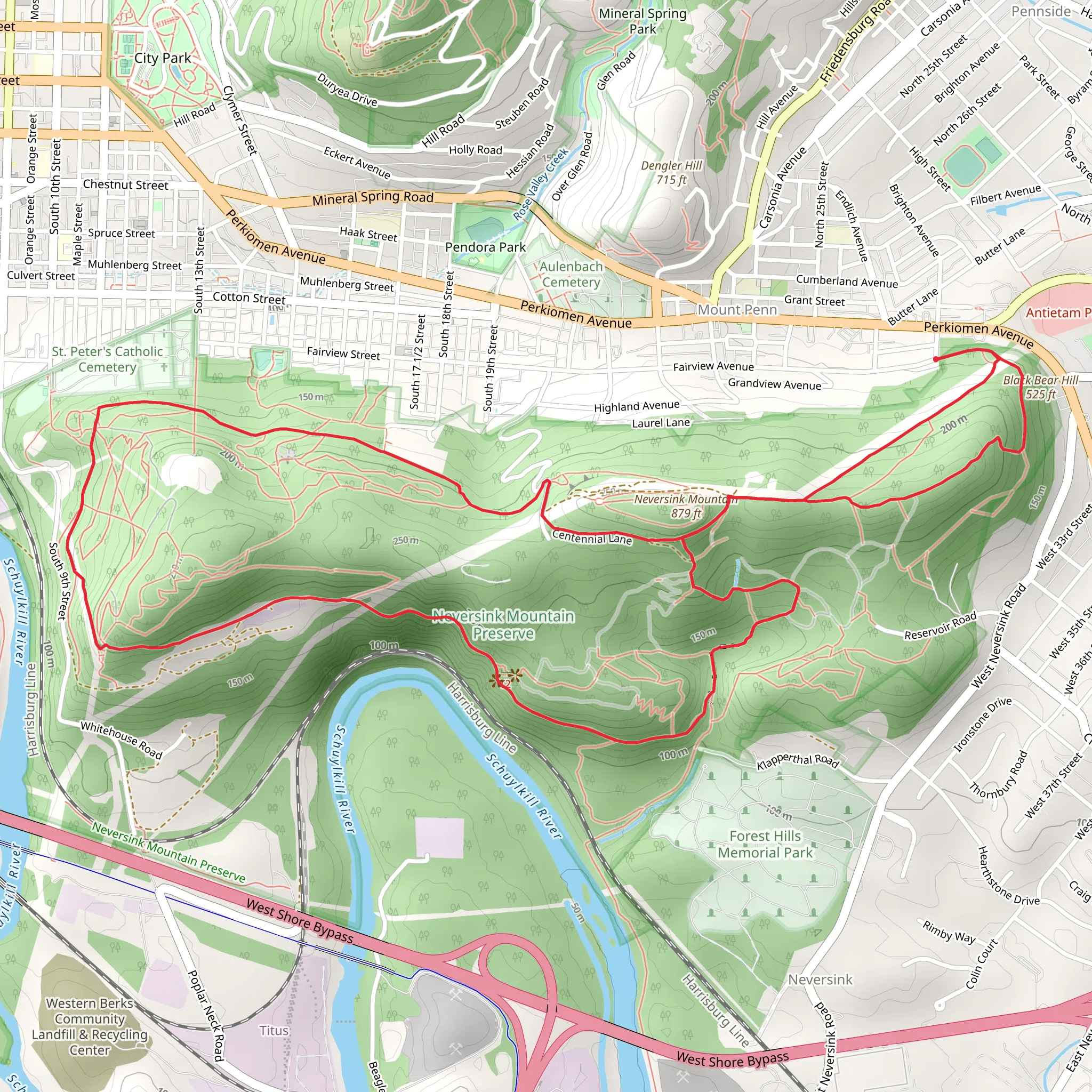 Neversink Mountain Preserve Loop mobile static map
