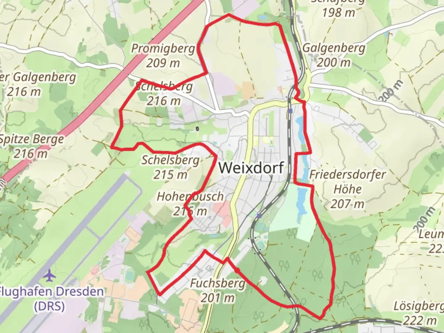 An image depicting the trail Muehlteich via Weixdorfer Rundwanderwed and its surrounding area.