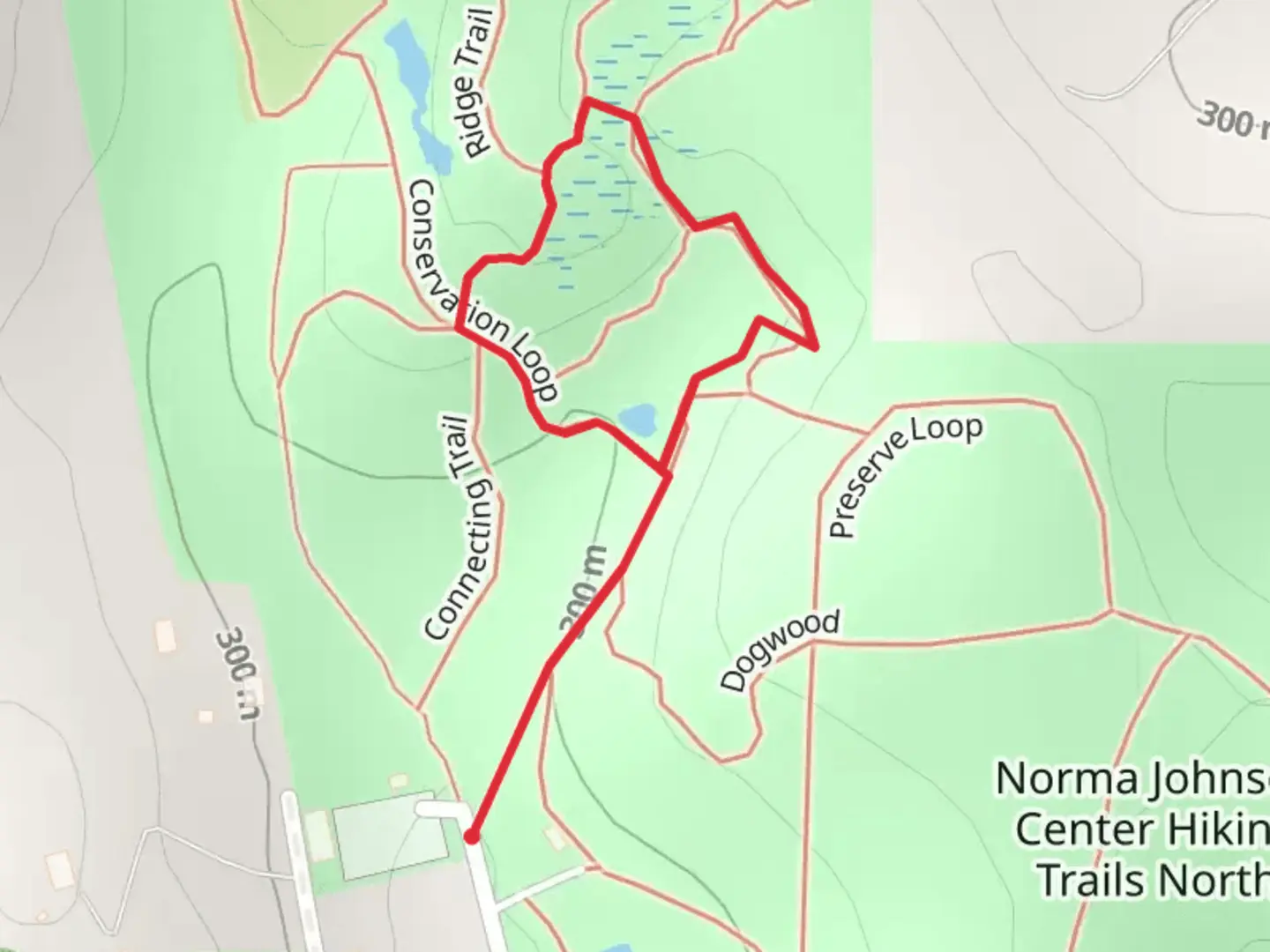 An image depicting the trail Conservation and Wetland Loop and its surrounding area.