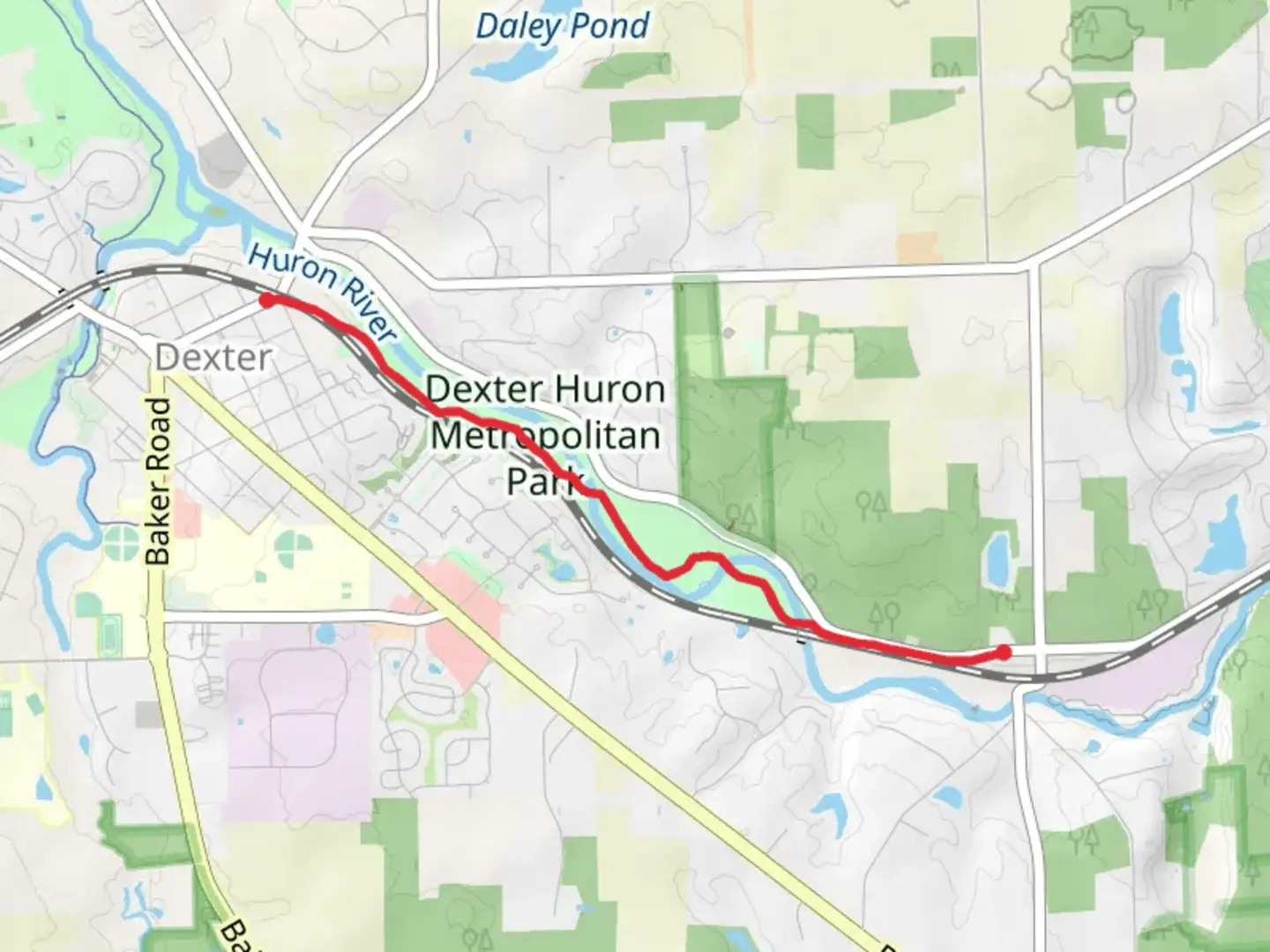 An image depicting the trail B2B Dexter Huron Metropark to Zeeb Road Walk and its surrounding area.