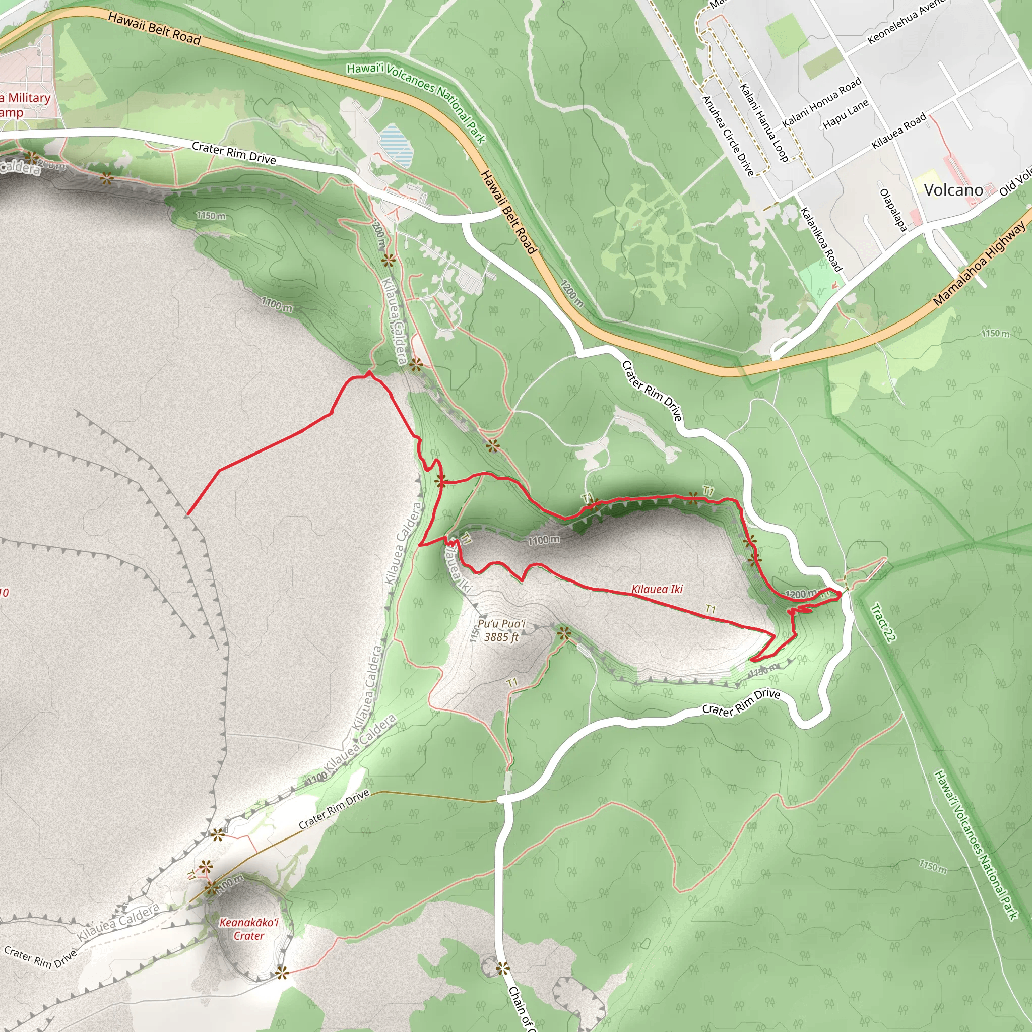 Crater Rim - Byron Ledge - Halemaʻumaʻu - Kīlauea Iki Loop Trail mobile static map