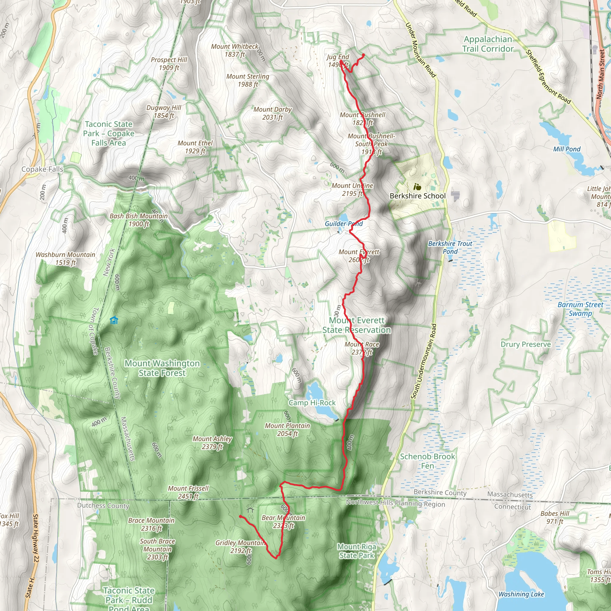 Jug End to Bear Mountain via Appalachian Trail mobile static map