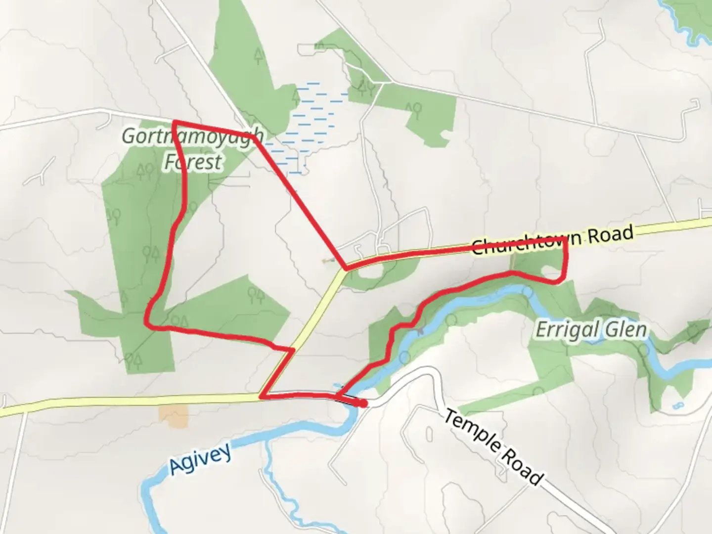 An image depicting the trail Errigal Glen Trail and its surrounding area.