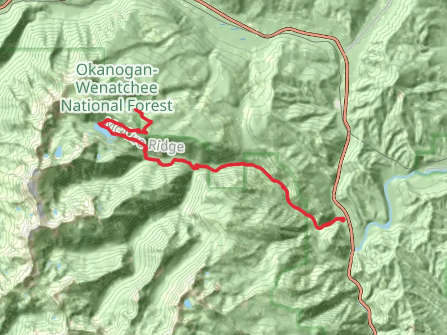 An image depicting the trail Mc Cue Ridge Trail via Chiwaukum Creek Trail and its surrounding area.