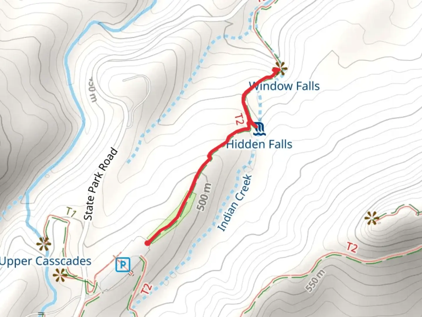 An image depicting the trail Indian Creek Trail - Hanging Rock Park Lake and its surrounding area.