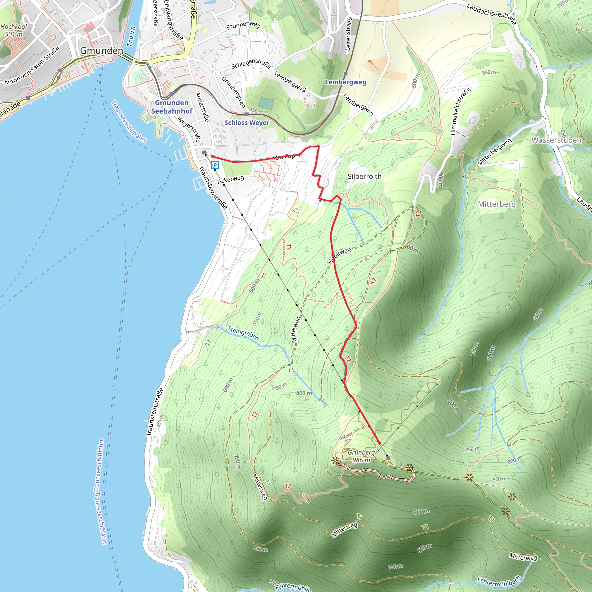 Grünbergweg in Gmunden mobile static map