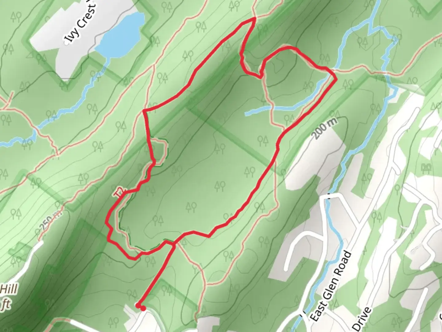 An image depicting the trail Little Bear Trail Green and Ridge Trail Blue Loop and its surrounding area.
