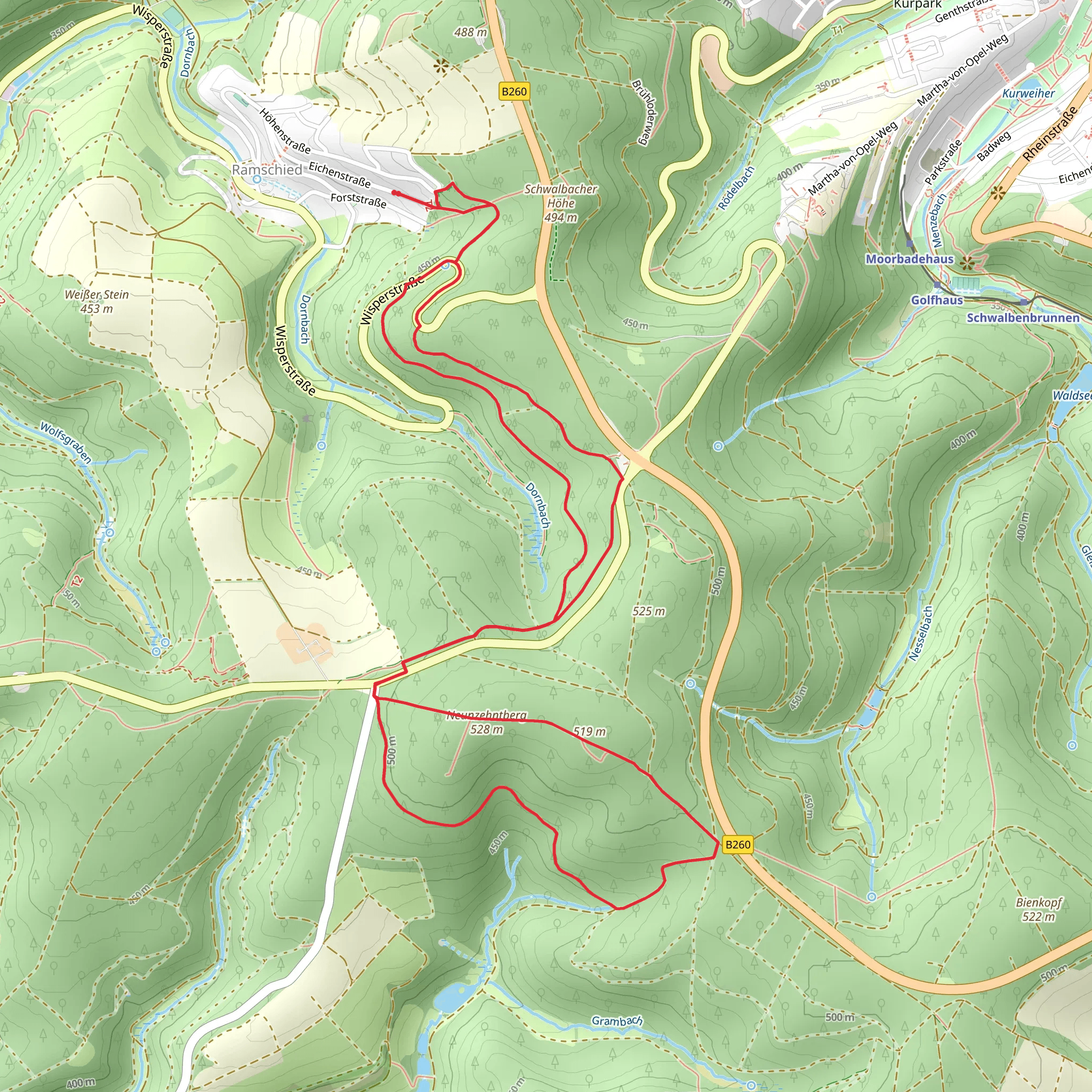 Neunzehntberg via Nordic Walking Park mobile static map