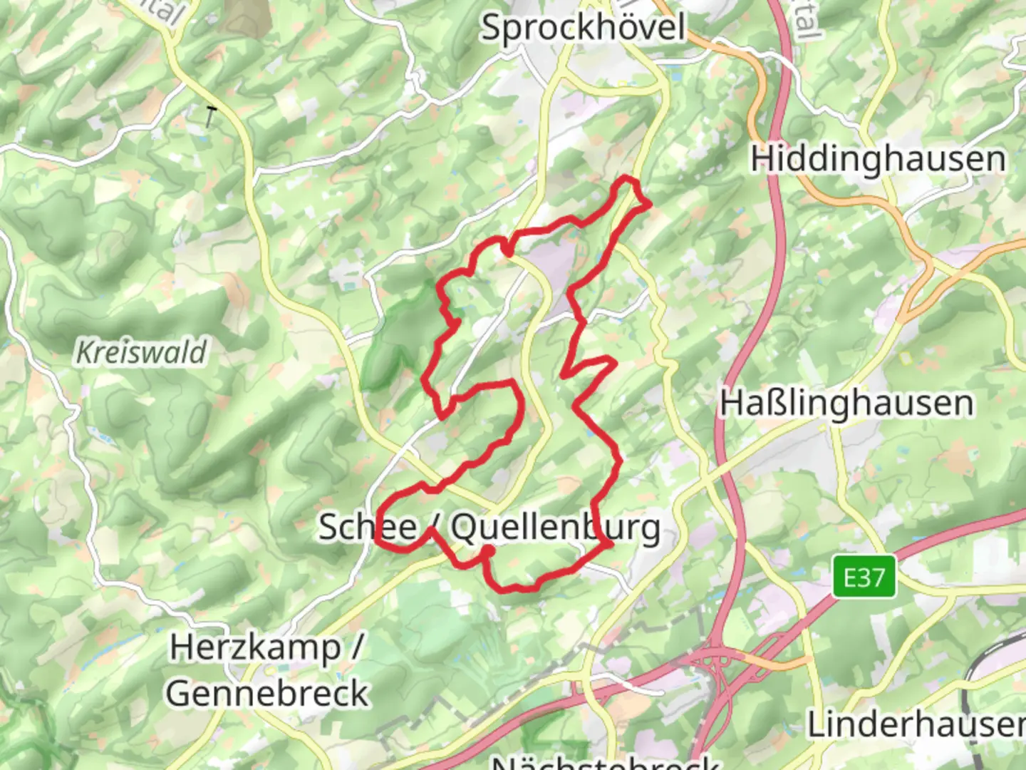 An image depicting the trail Schacht Hovel and Sprockhovel Loop and its surrounding area.