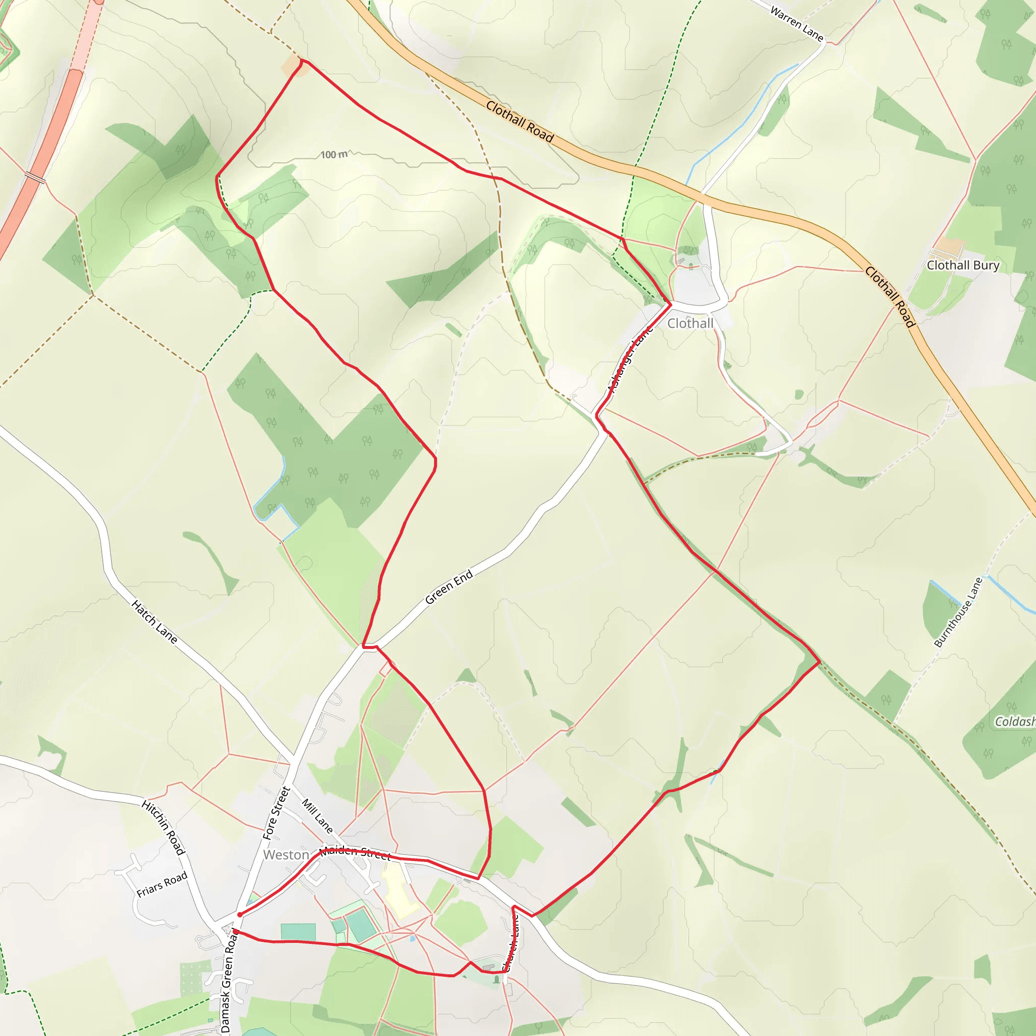 Clothall Short Circular from Weston mobile static map