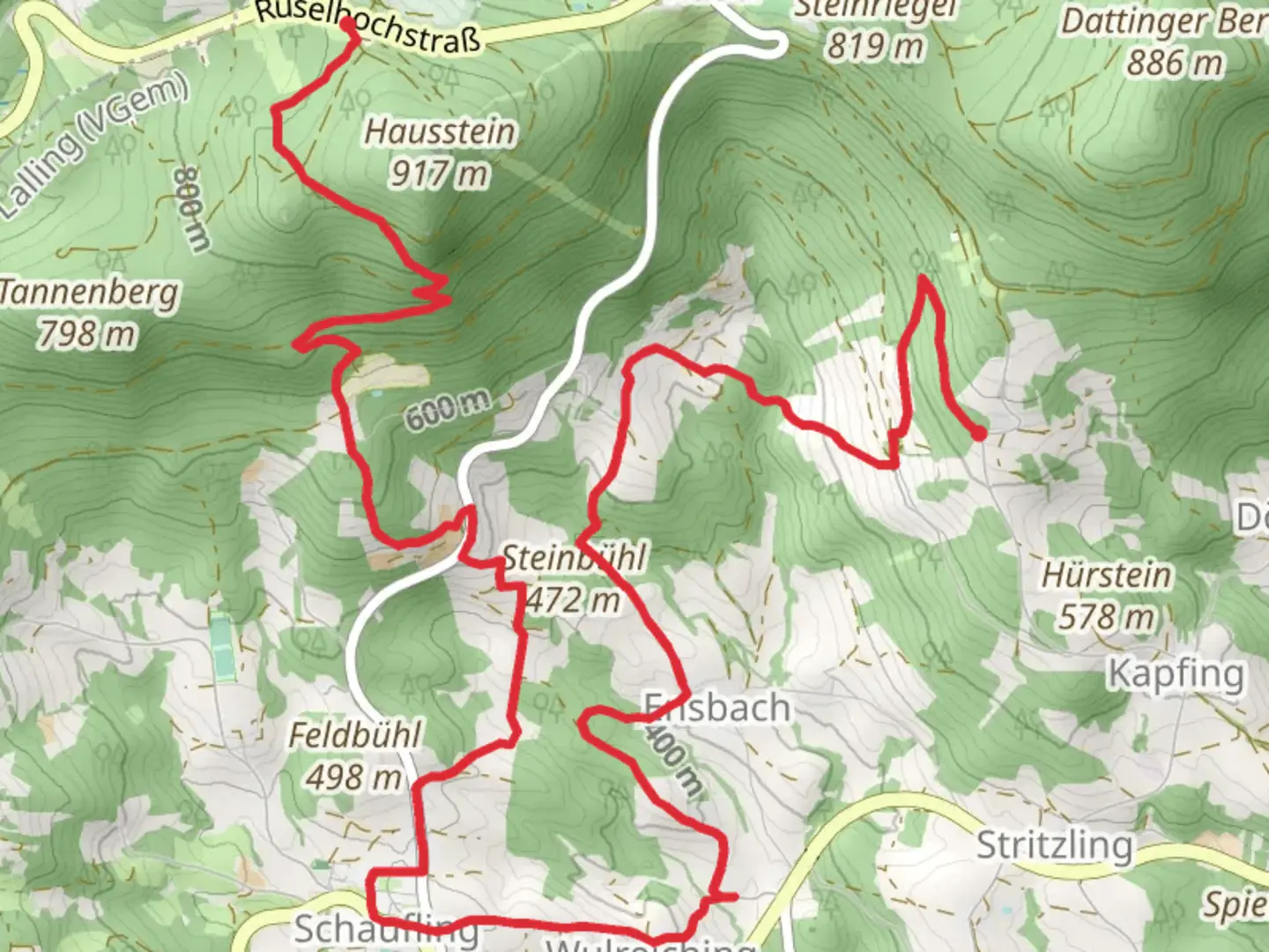 An image depicting the trail Datting to Ruselabsatz viaSchaufinger Rundwanderweg and its surrounding area.