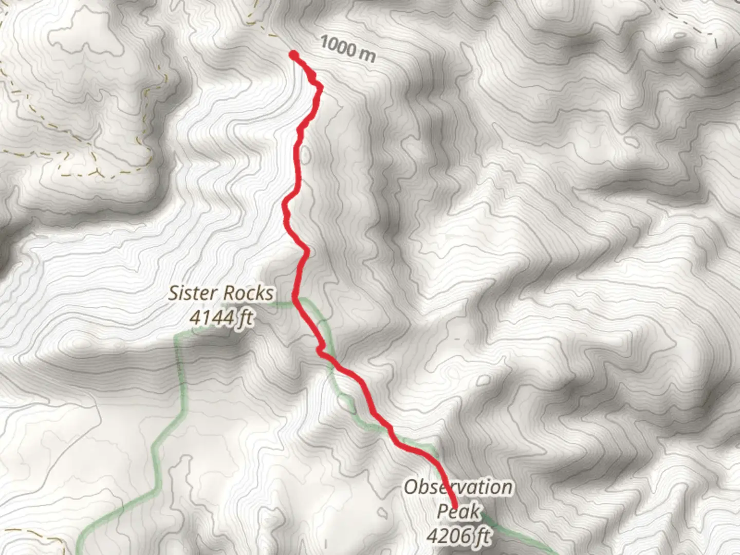 An image depicting the trail Observation Peak Out and Back and its surrounding area.