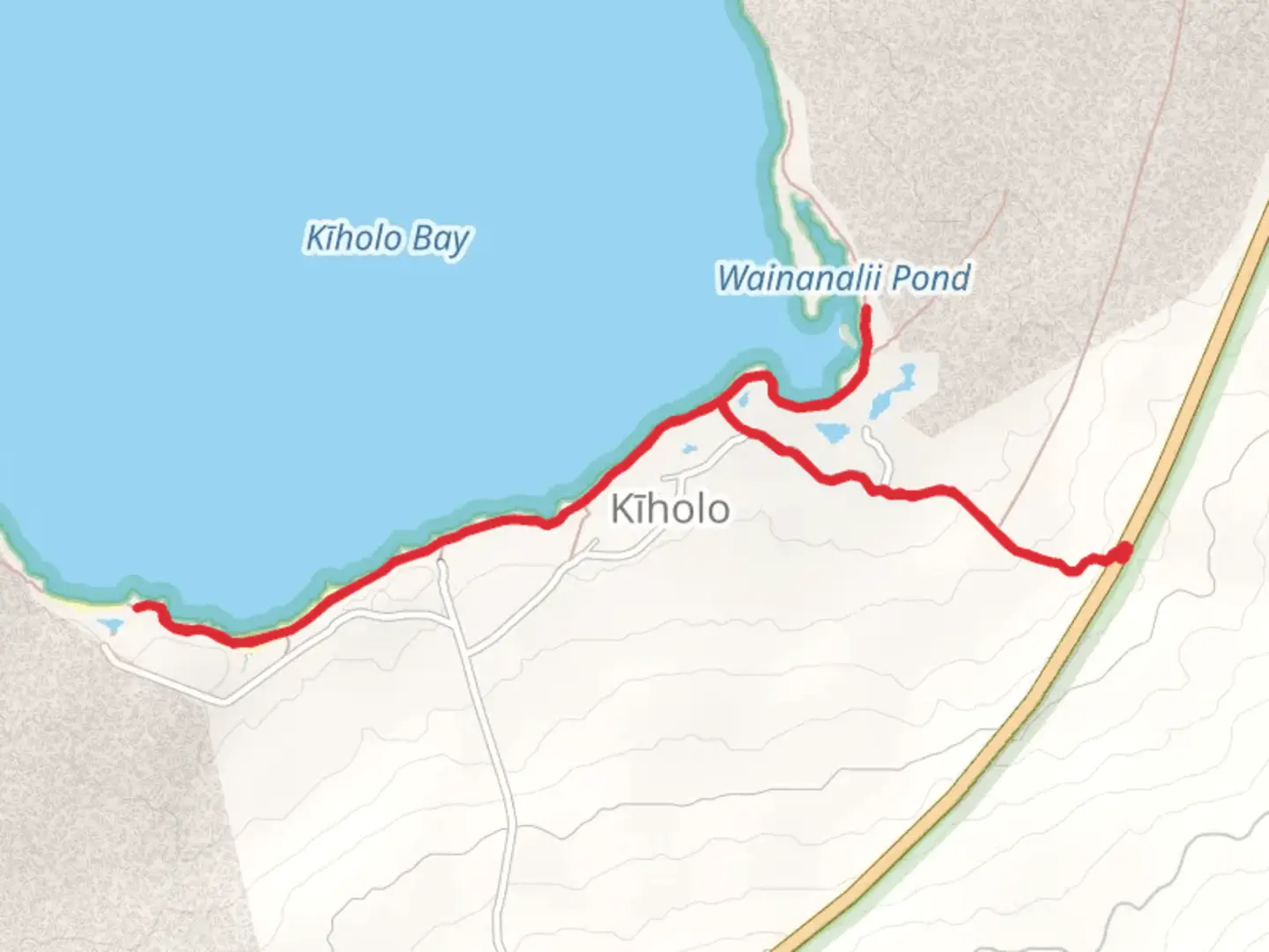 An image depicting the trail Luahinewai, Malama Kiholo and Wainanalii Pond and its surrounding area.