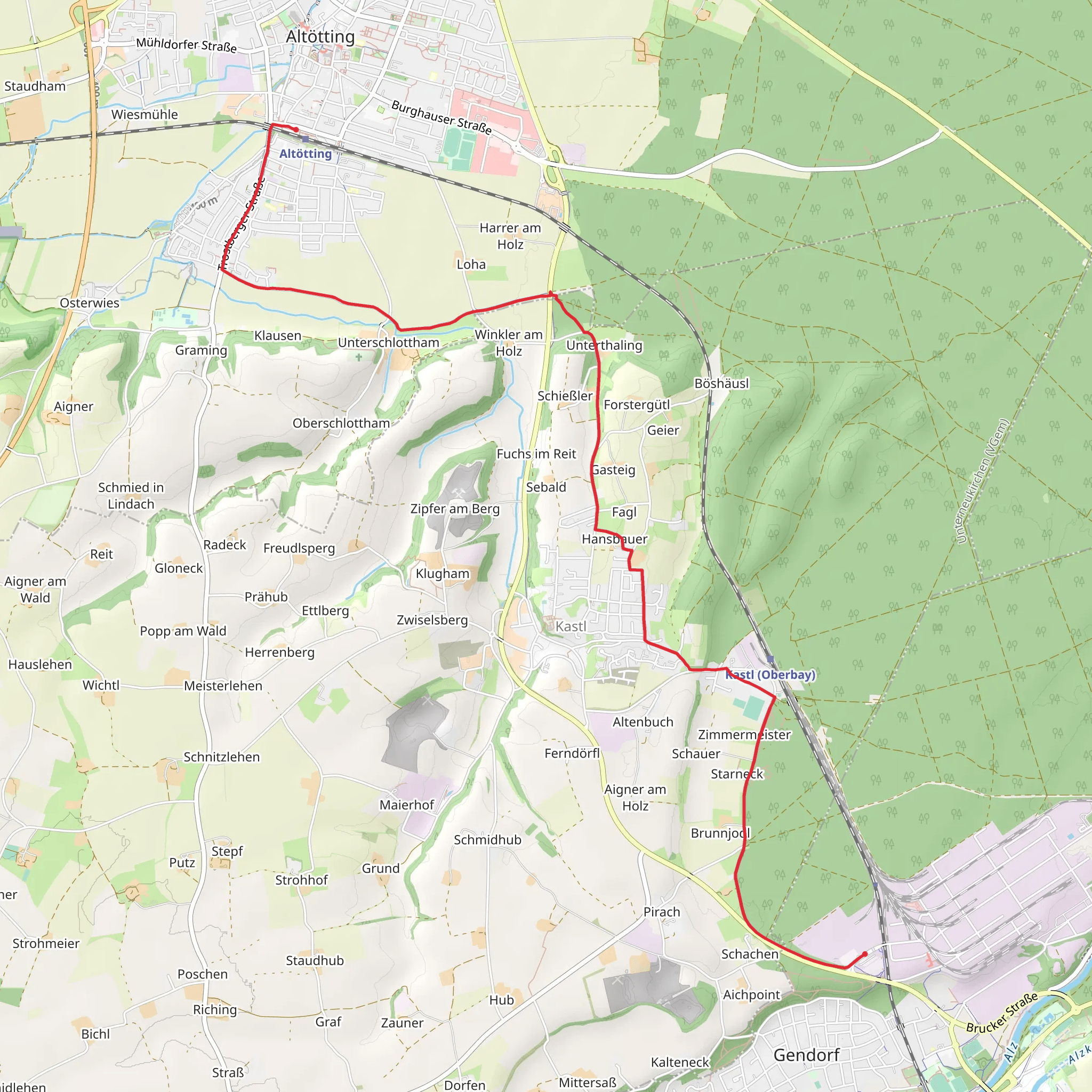 Altötting to Gendorf Walk mobile static map