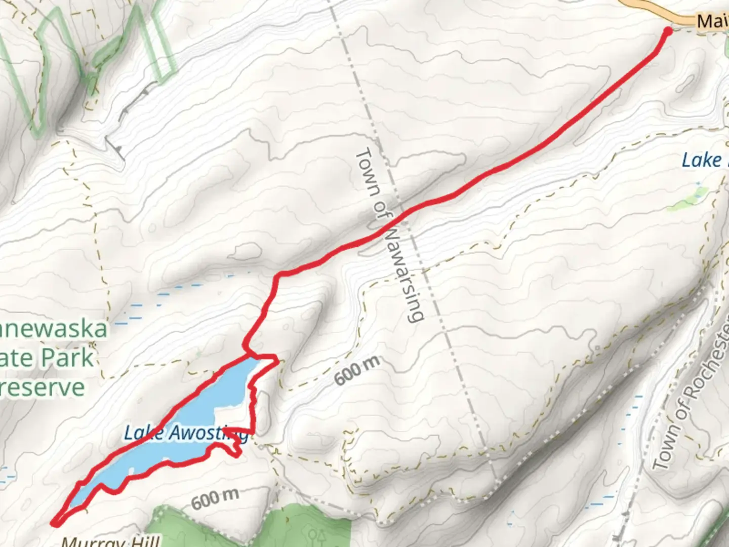 An image depicting the trail Lake Awosting Loop Trail and its surrounding area.