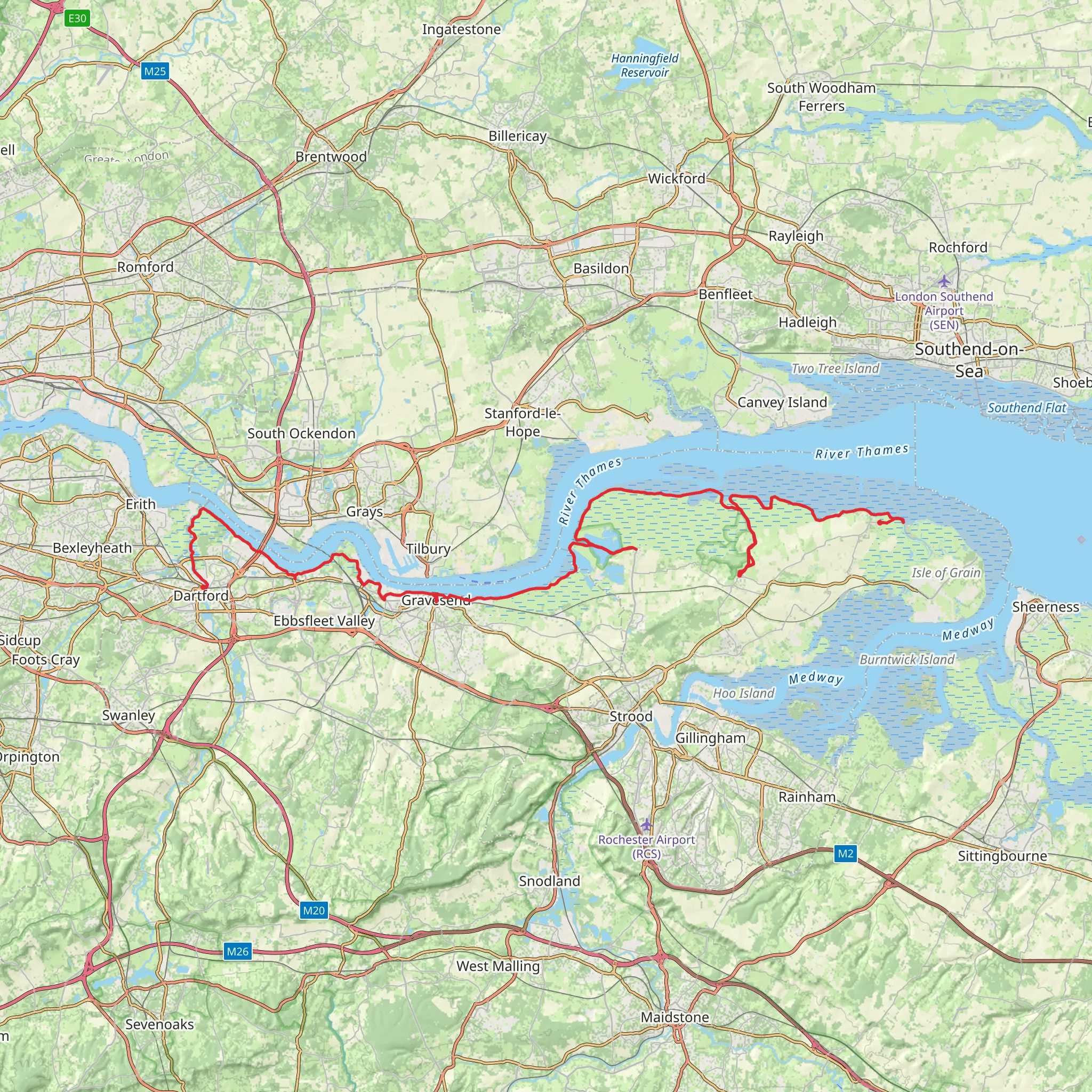 Dartford Station to Allhallows Walk in Kent mobile static map