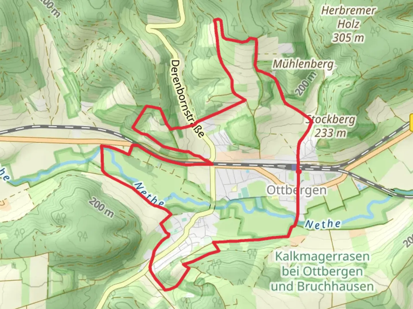 An image depicting the trail Ottbergen Loop and its surrounding area.