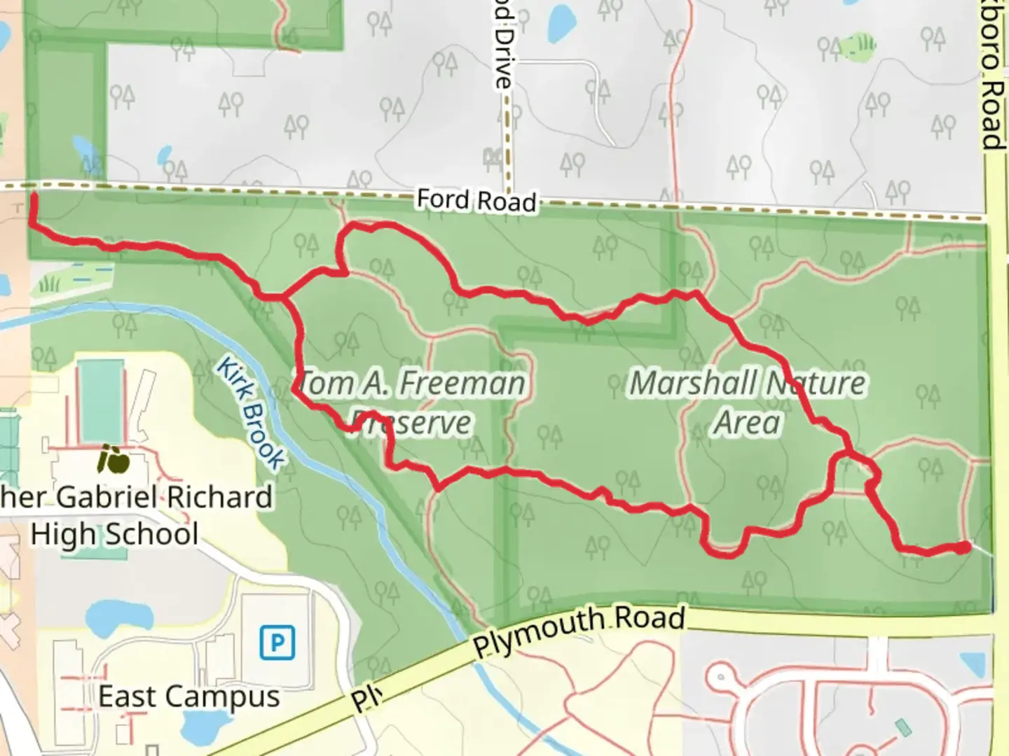 An image depicting the trail Red and Blue Loop Trail - Marshall Nature Area and its surrounding area.