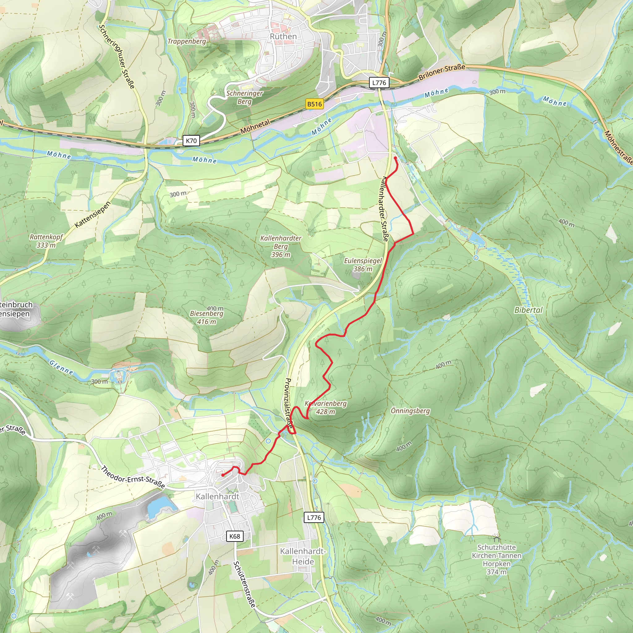 Kallenhardt to Biberbad Walk mobile static map