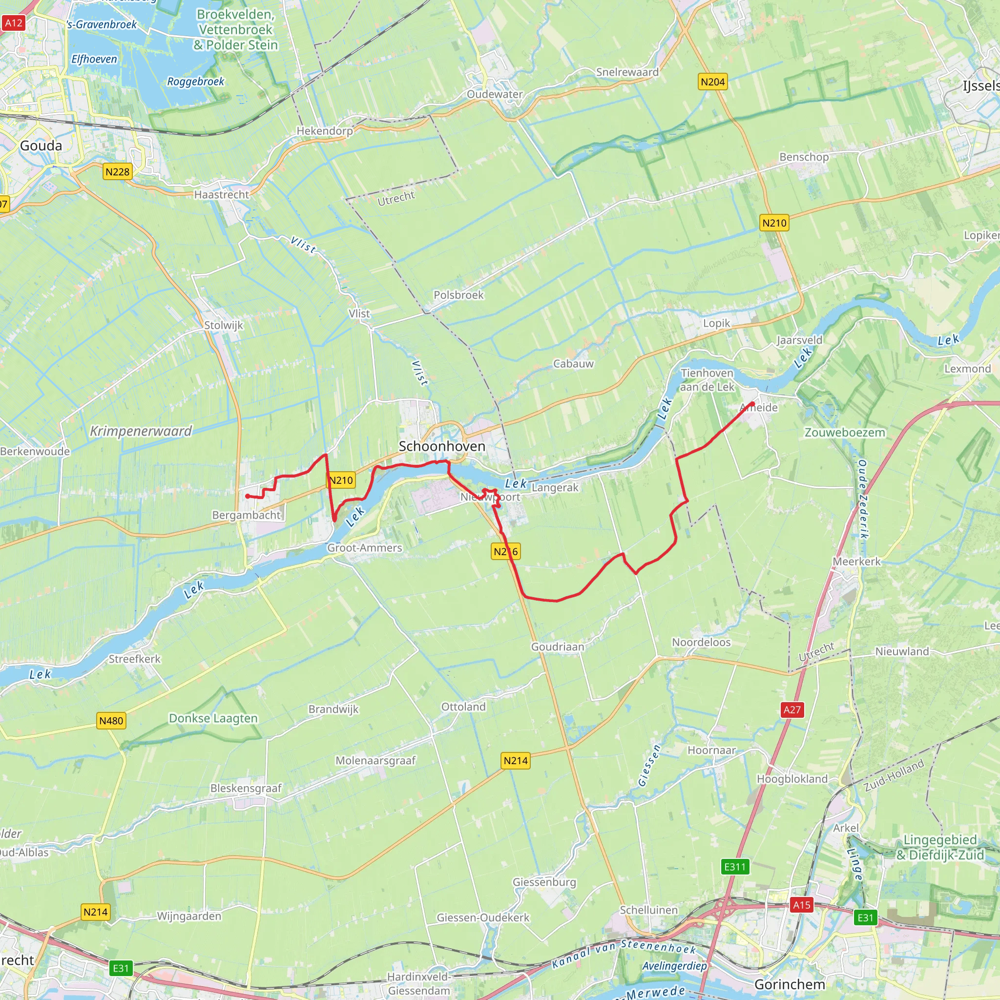 Ameide to Bergambacht via Vesting Nieuwpoort and Noordelose Kade mobile static map