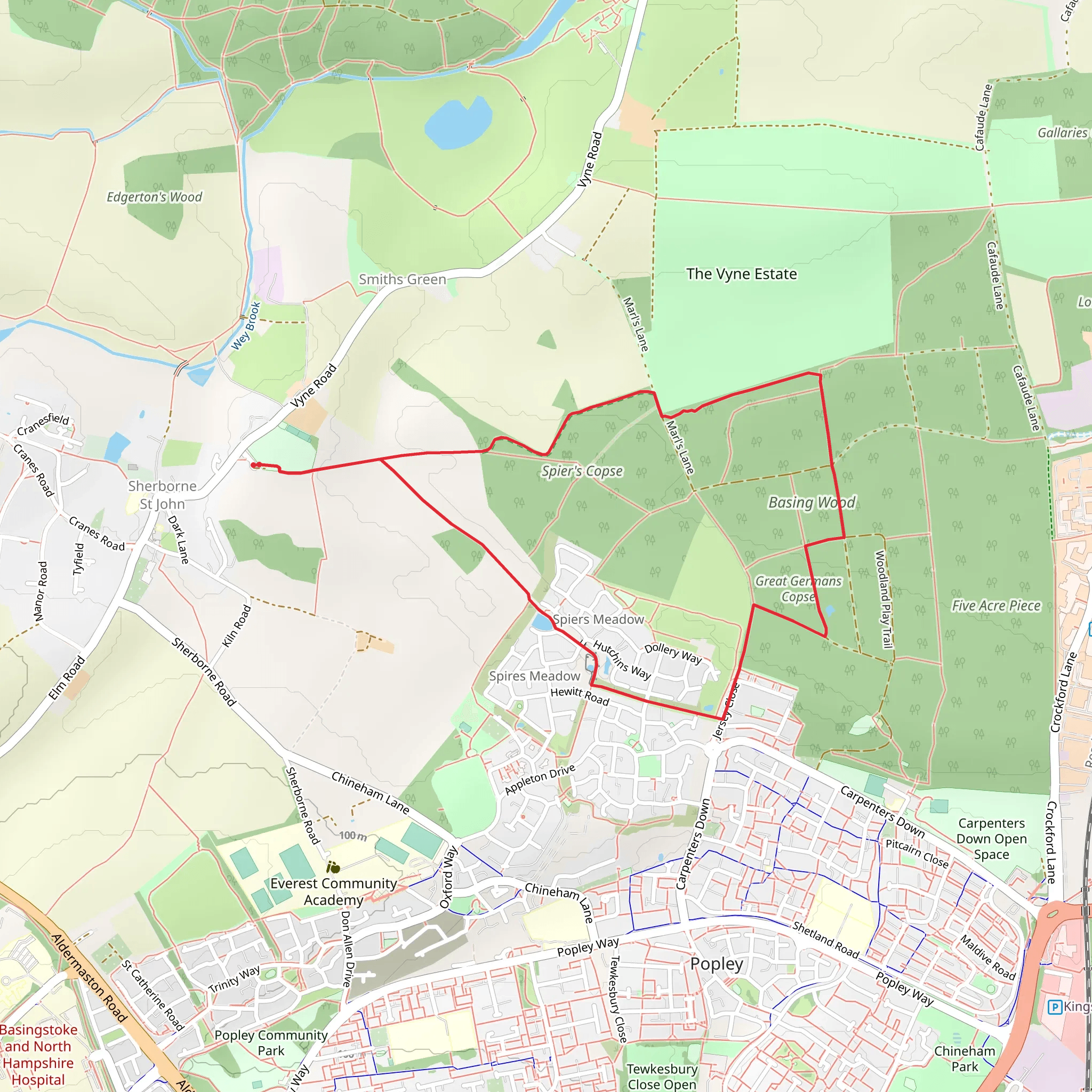 Basing Wood and great Germans Copse Loop mobile static map
