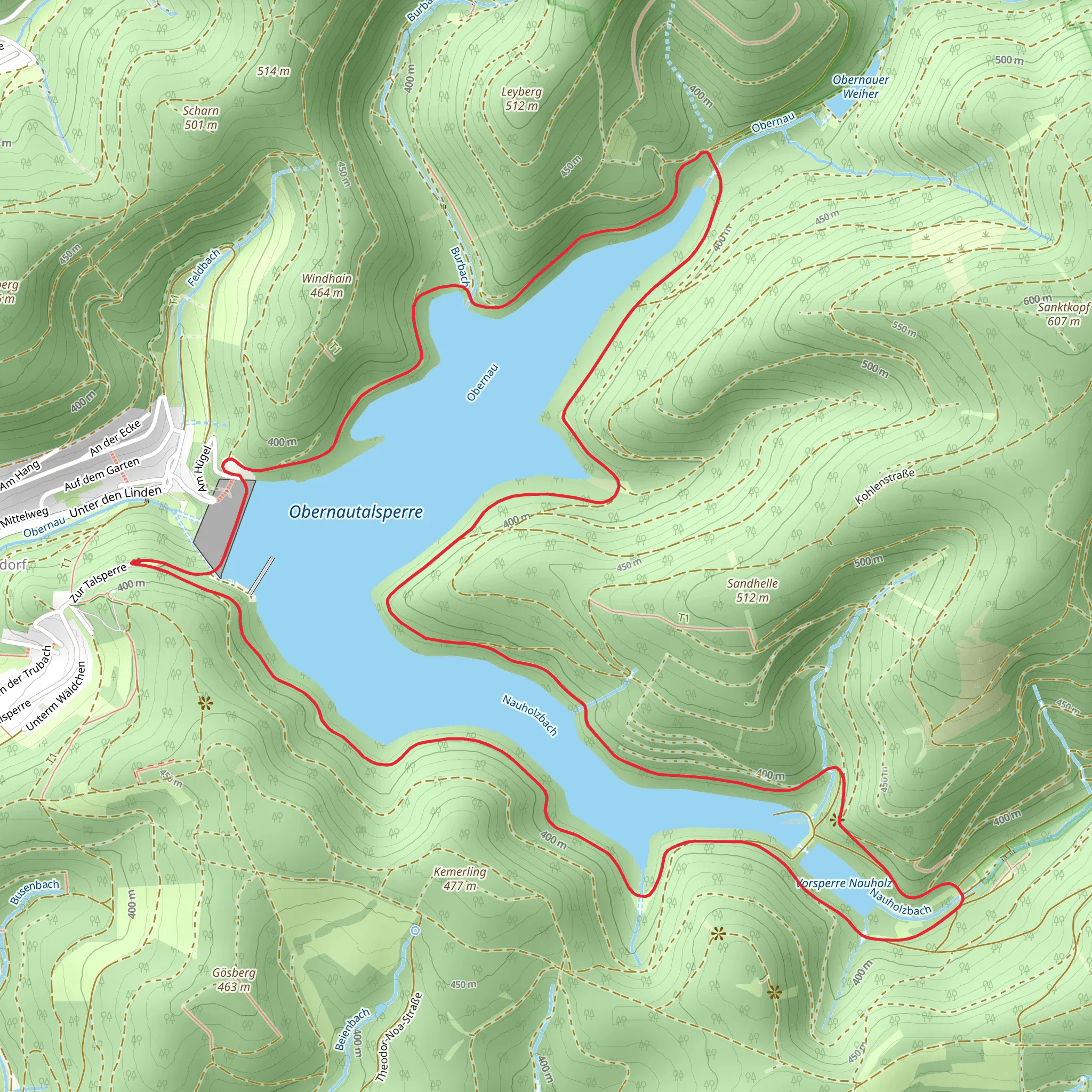 Obernautalsperre Loop via Deuz Sohlbach and Obernautalsperre Rundweg mobile static map