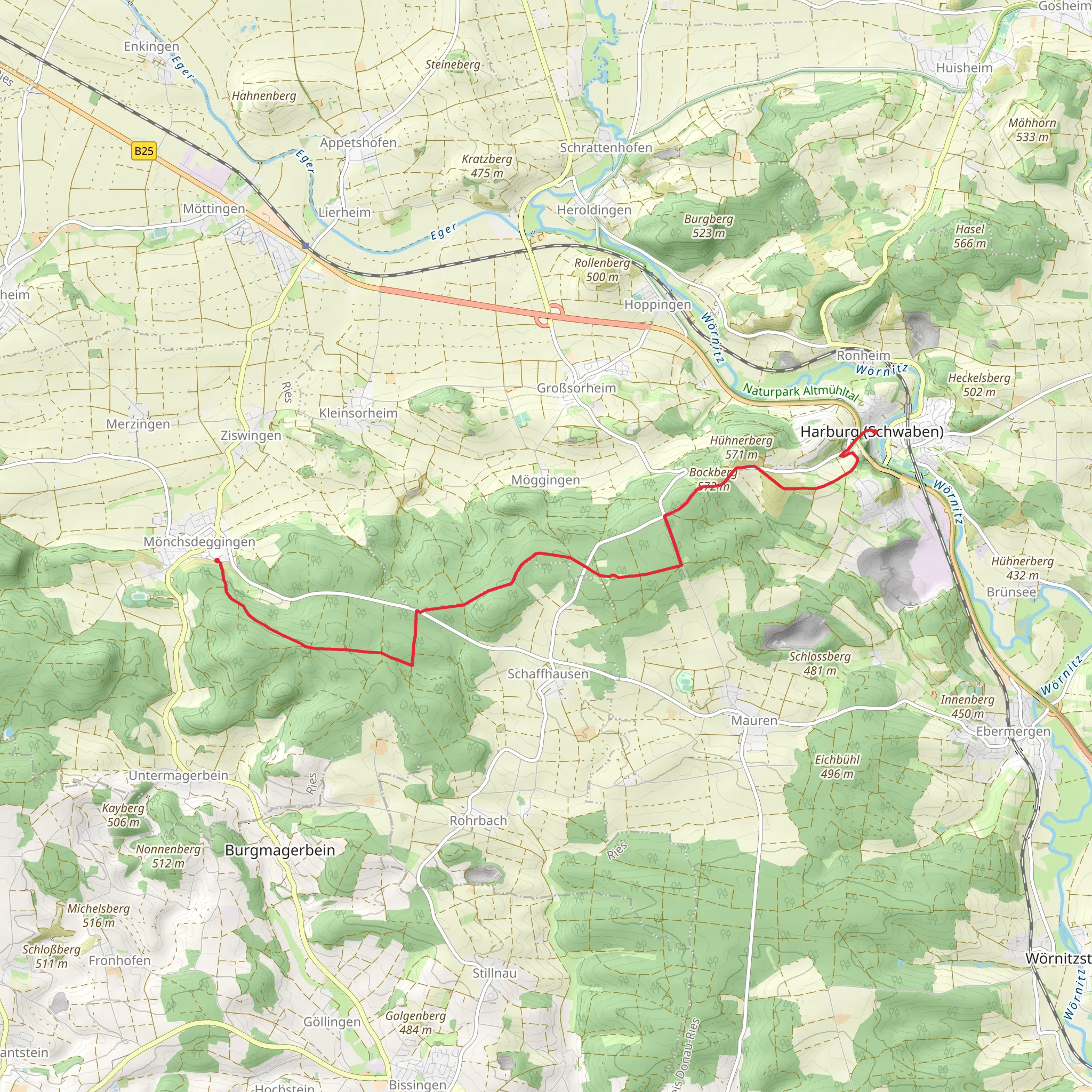 Mönchsdeggingen to Harburg via Eisbrunn Rundweg mobile static map