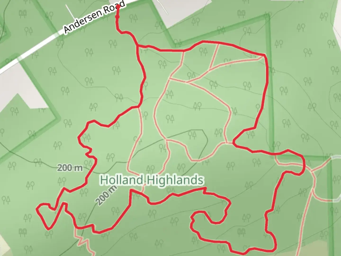 An image depicting the trail Andersen Road Loop and its surrounding area.