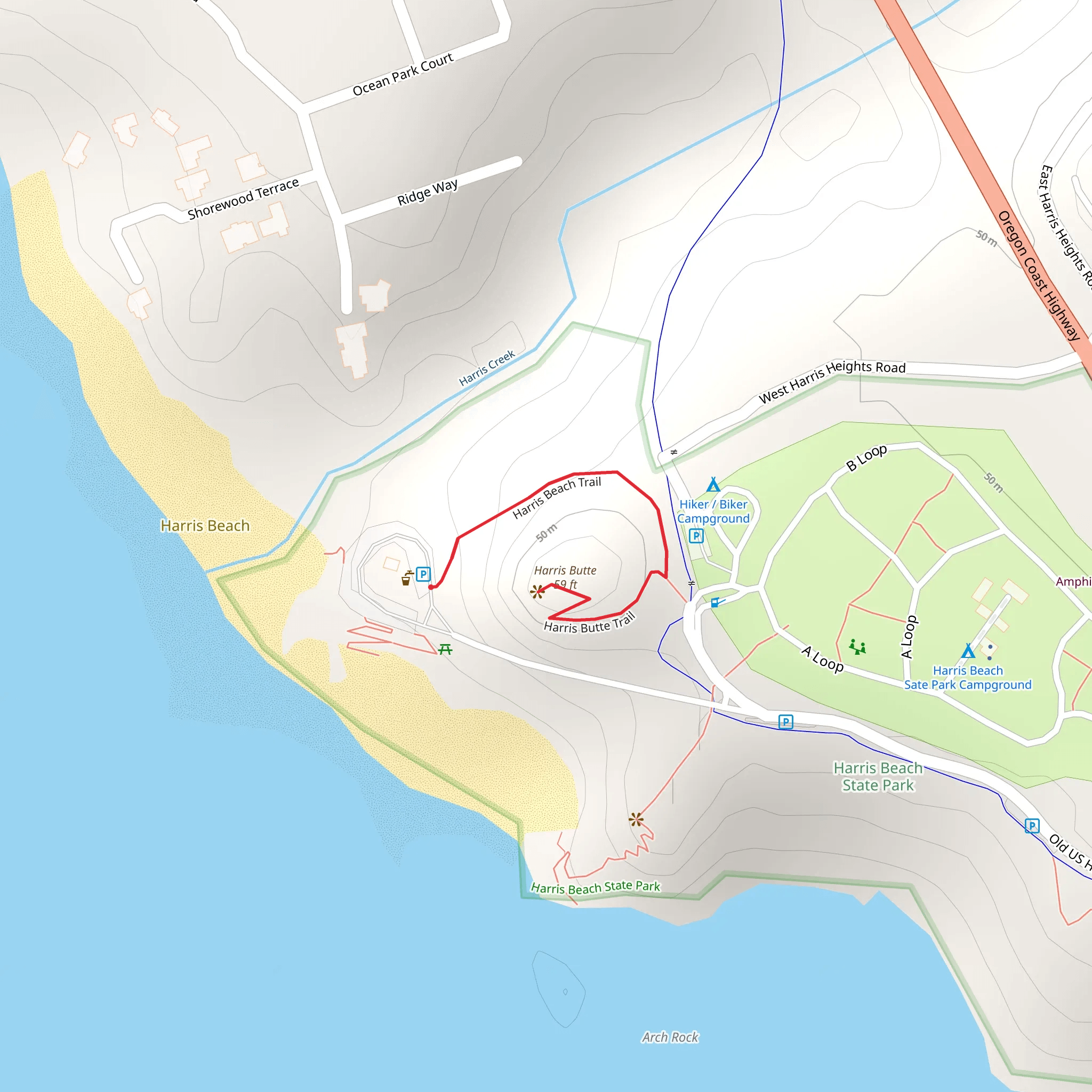 Harris Butte via Harris Beach Trail mobile static map