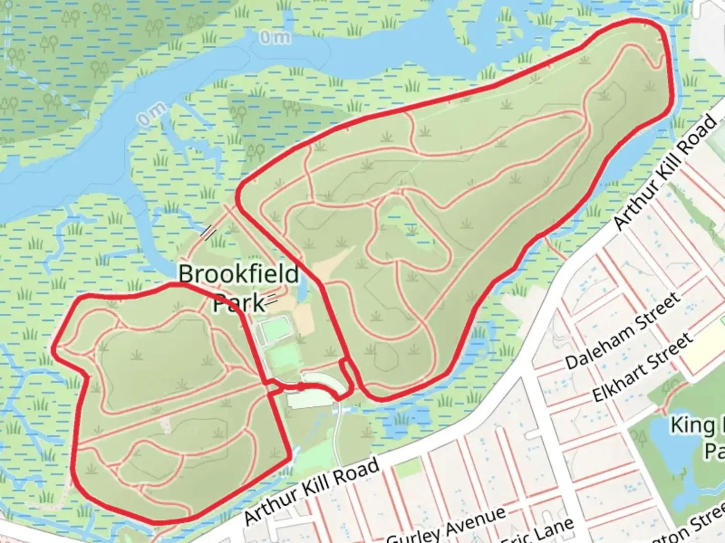 An image depicting the trail Loop around Brookfield Park and its surrounding area.