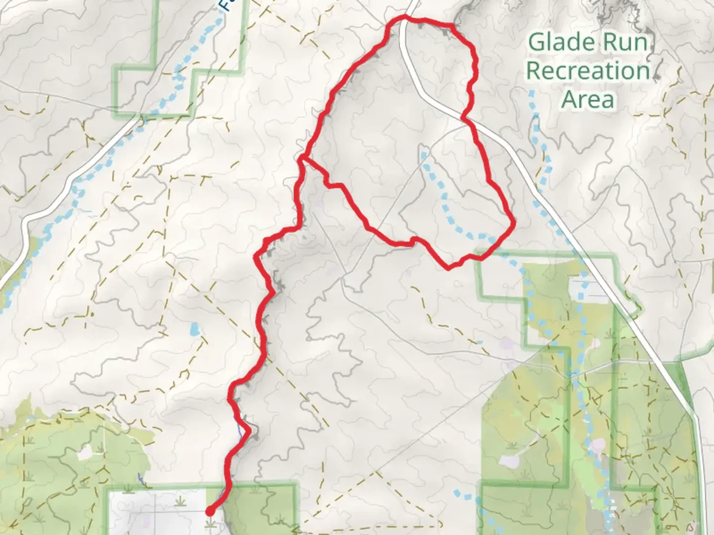 An image depicting the trail Kinsey Trail-Whoops Trail-Bonk Rock Trail Loop and its surrounding area.
